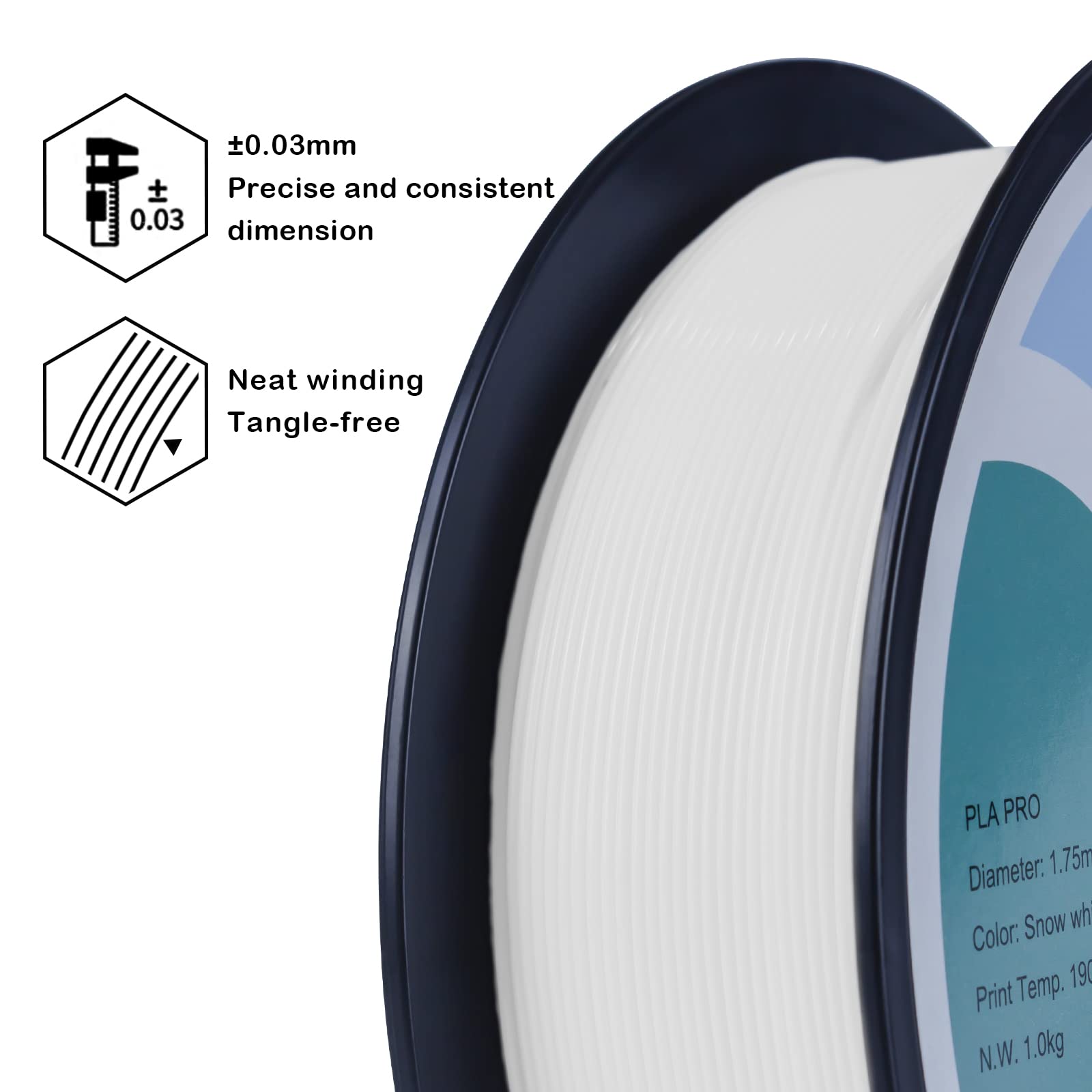 Ziro Pla Filament 175Mm,3D Printer Filament Pla Pro Basic Color Series 175Mm 1Kg(22Lbs), Dimensional Accuracy +  003Mm,Snow Whit
