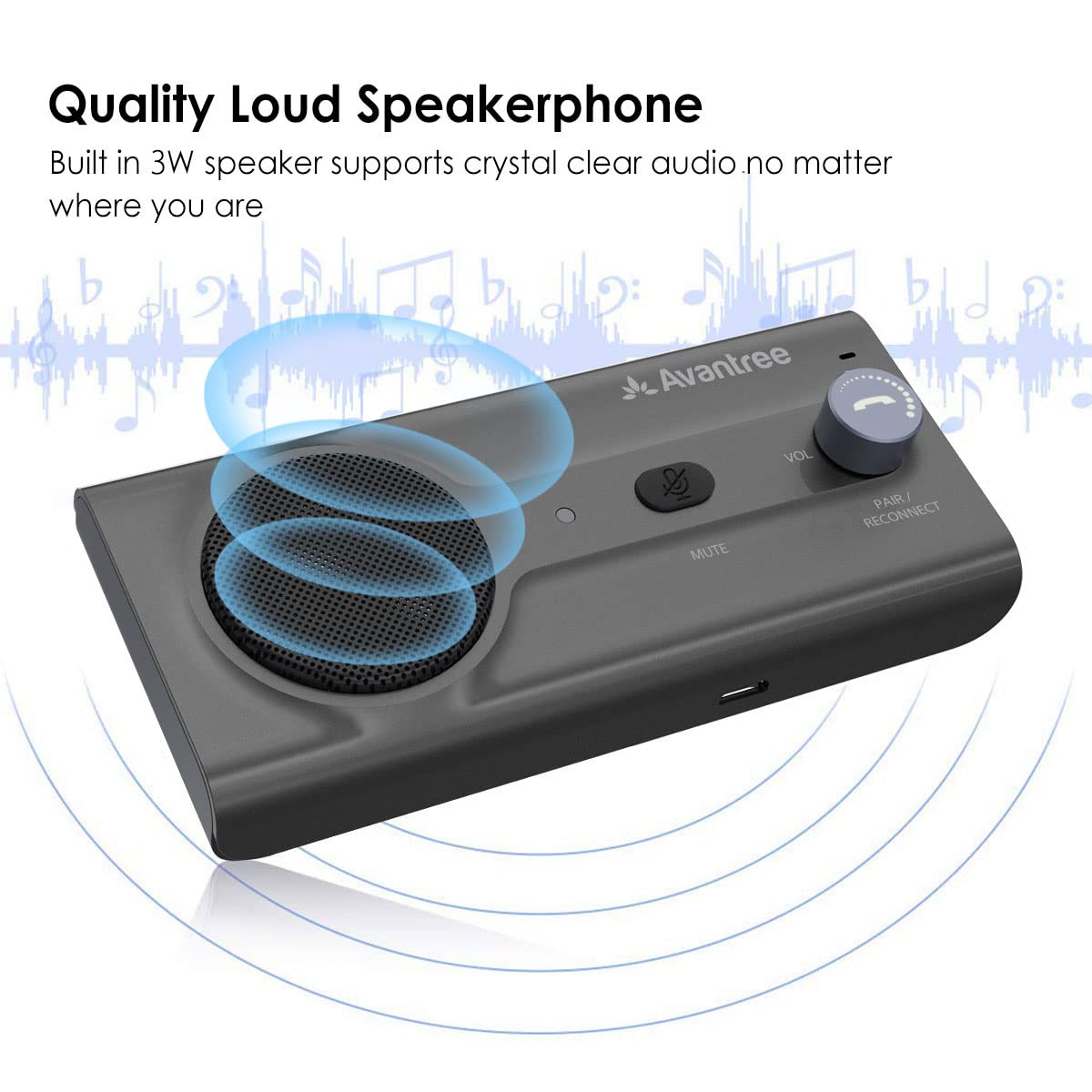 Avantree Ck11 Hands Free Bluetooth 5.0 Car Kits, 3W Loud Speakerphone, Support Siri Assistant & Motion Auto On Off, Volume Knob,