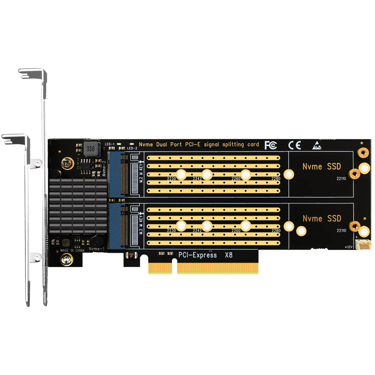 Glotrends Pa21 Dual M.2 Nvme To Pcie 4.0 X8 Adapter Without Pcie Bifurcation Function, Support 22110/2280/2260/2242/2230 Size (P