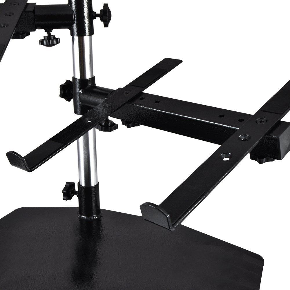 Pyle Portable Dual Laptop Stand - Standing Table Holder With Bracket Arms, Adjustable Height And Ergonomic Design For Dj Mixer,