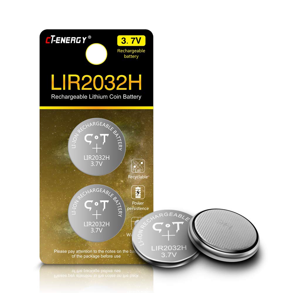 Ct Energy 2 Pack 37V Lir2032H Rechargeable Coin Batteries For Key Fob,High Capacity 70Mah Lithium 2032 Rechargeable Button Cells