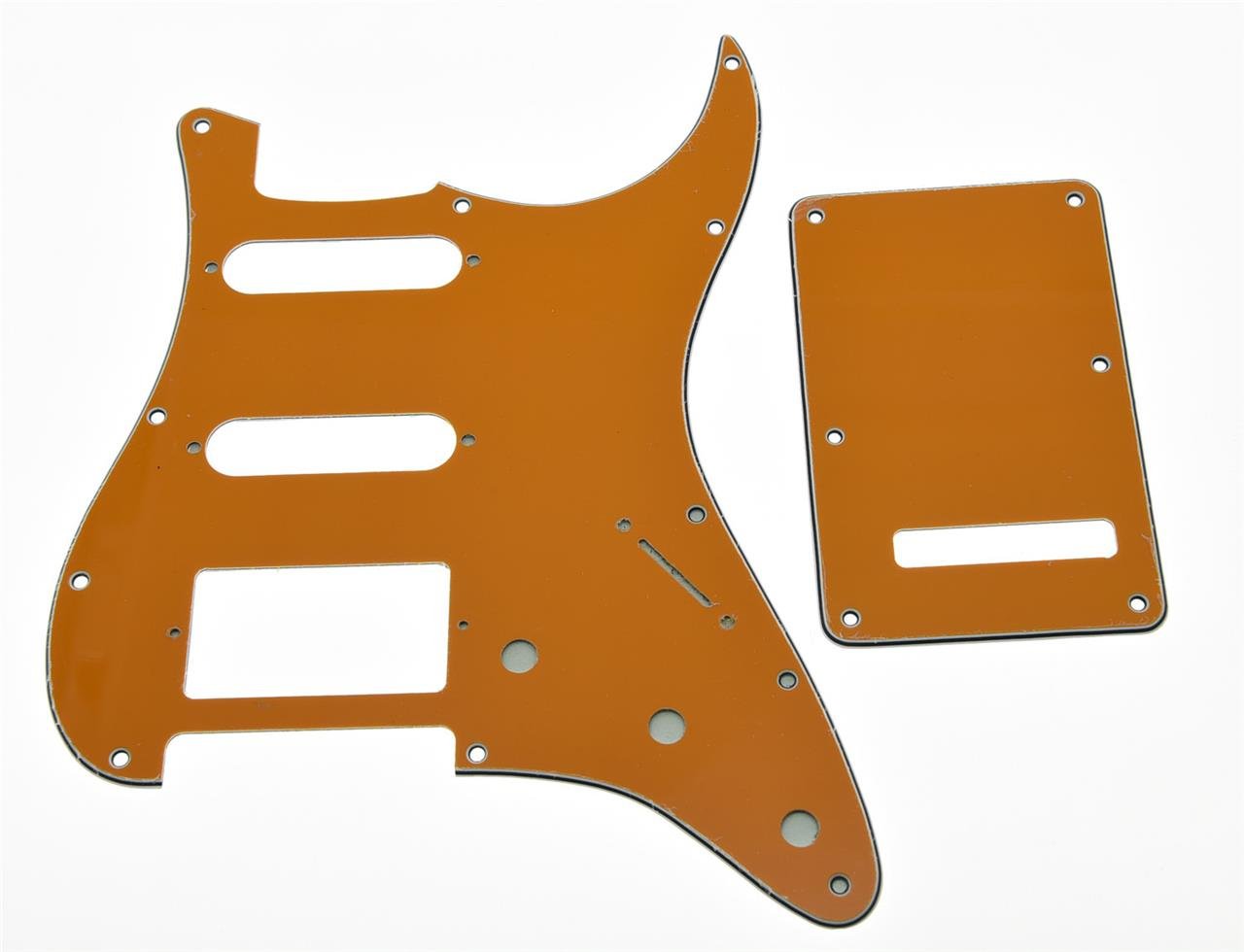 KAISH 11 Hole Strat Style HSS Pickguard ST Back Plate Tremolo Trem Cover for USA/Mexico Stratocaster/Strat Orange 3 Ply