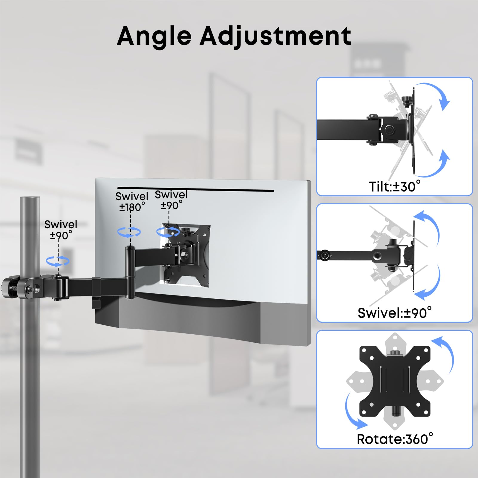 Worldlift Pole Mount Monitor Arm Easy Clamp On Vesa Mount For 17'' 32'' Screens Supports Up To 17.6 Lbs Compatible With 75X75 An