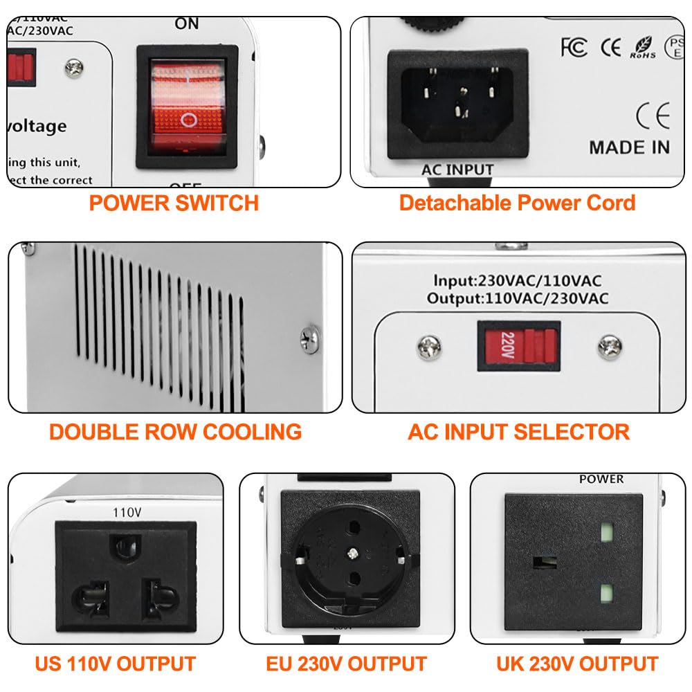 Yinleader 800W Step Up & Step Down Voltage Converter Transformer Convert 110V/120V To 220V/240V Or From 220V/240V To 110V/120V F