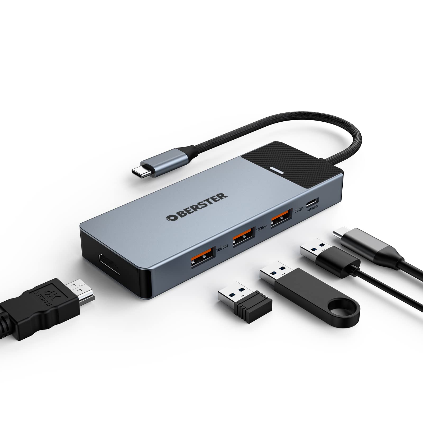 5 In 1 Usb C Hub 3.2 Gen 2 10 Gbit/S, Usb C Adapter With 4K@60Hz Hdmi + 3*Usb 3.2 Gen 2 +100W Pd, Multiport Usb 3.2 Hub For Macb