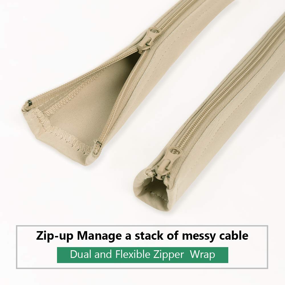 Flexible Cable Management Sleeve With Zipper   Extendable Cord Organizer System Wrap Wire Cable Cover Sleeve Holder, Keep Home & Office Clean Safe Protector For Tv/Media, Beige, 39 Inches, 2 Pcs