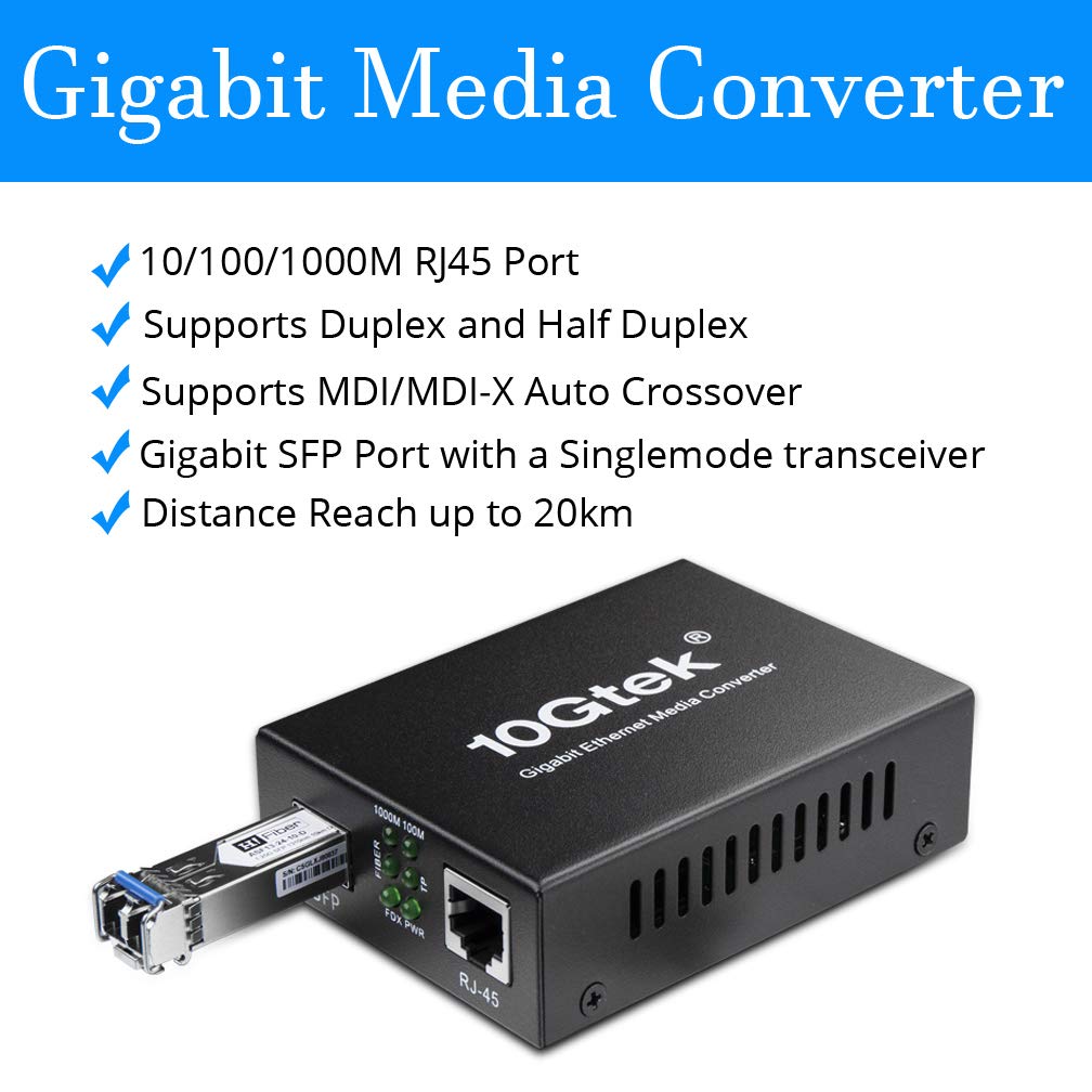 A Pair Of Gigabit Multi Mode Lc Fiber Media Converter, With 2 Pcs Sfp Sx Modules, Fiber To Ethernet Converter, 1000Base Sx To 10/100/1000M Rj45, Mmf, 850Nm, Up To 550M
