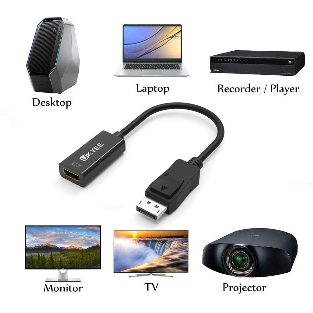 Ukyee Displayport To Hdmi Adapter 2 Pack, Display Port Dp To Hdmi Converter Cable Male To Female Port 1080P Compatible With Pc,