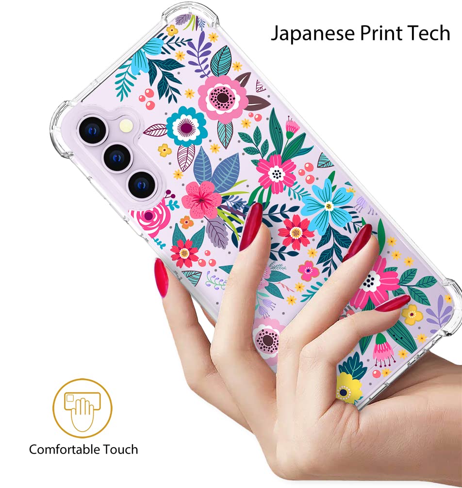 Topgraph Case Clear Cute Floral Flower For Women Girly Designer Girls For Galaxy S23, Silicone Transparent Phone Case Flower Des