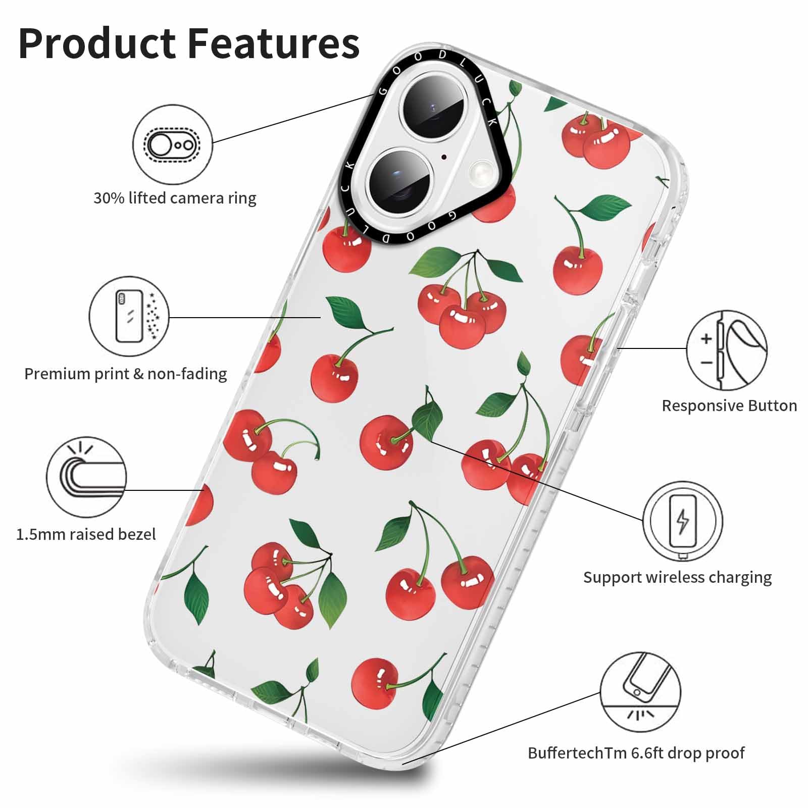 Rumdey 2 Pack Cute Clear Cherry Phone Case For Iphone 16 Plus 6.7 Inch, Aesthetic Trendy Soft Slim Fashion Protective Shockproof