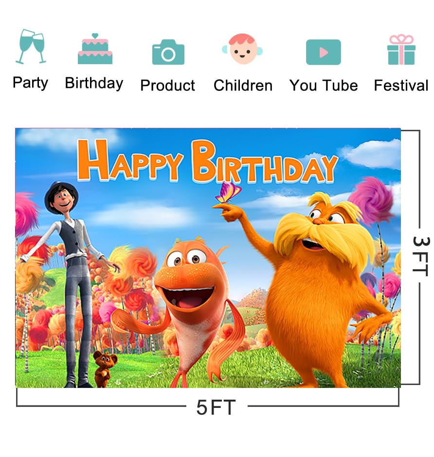 The Lorax Backdrop For Party Supplies Dr Seuss Birthday Theme Photo Background The Lorax Banner For Birthday Party Caketable Dec