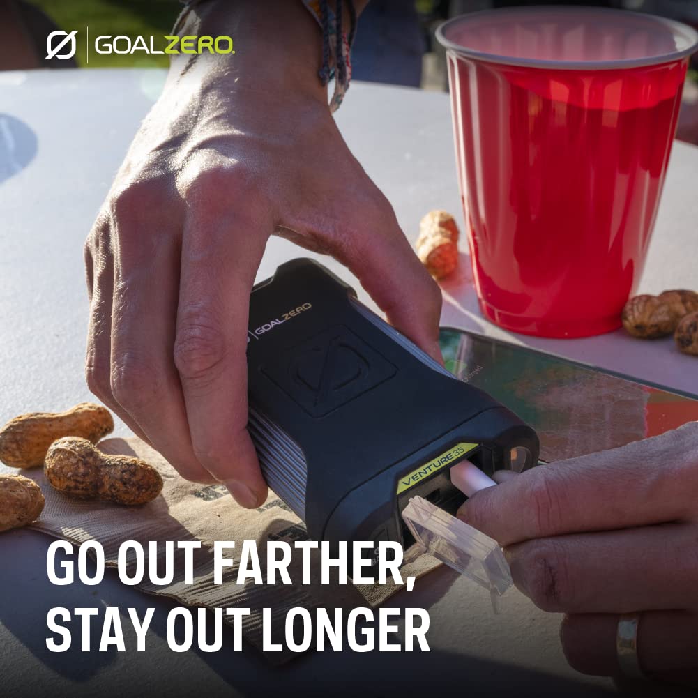 Goal Zero Venture 35 Portable Charger Power Bank 9600Mah 18W Usb C Power Delivery Port 2 Usb Outputs Ip67 Rating 50 Lumens Flash