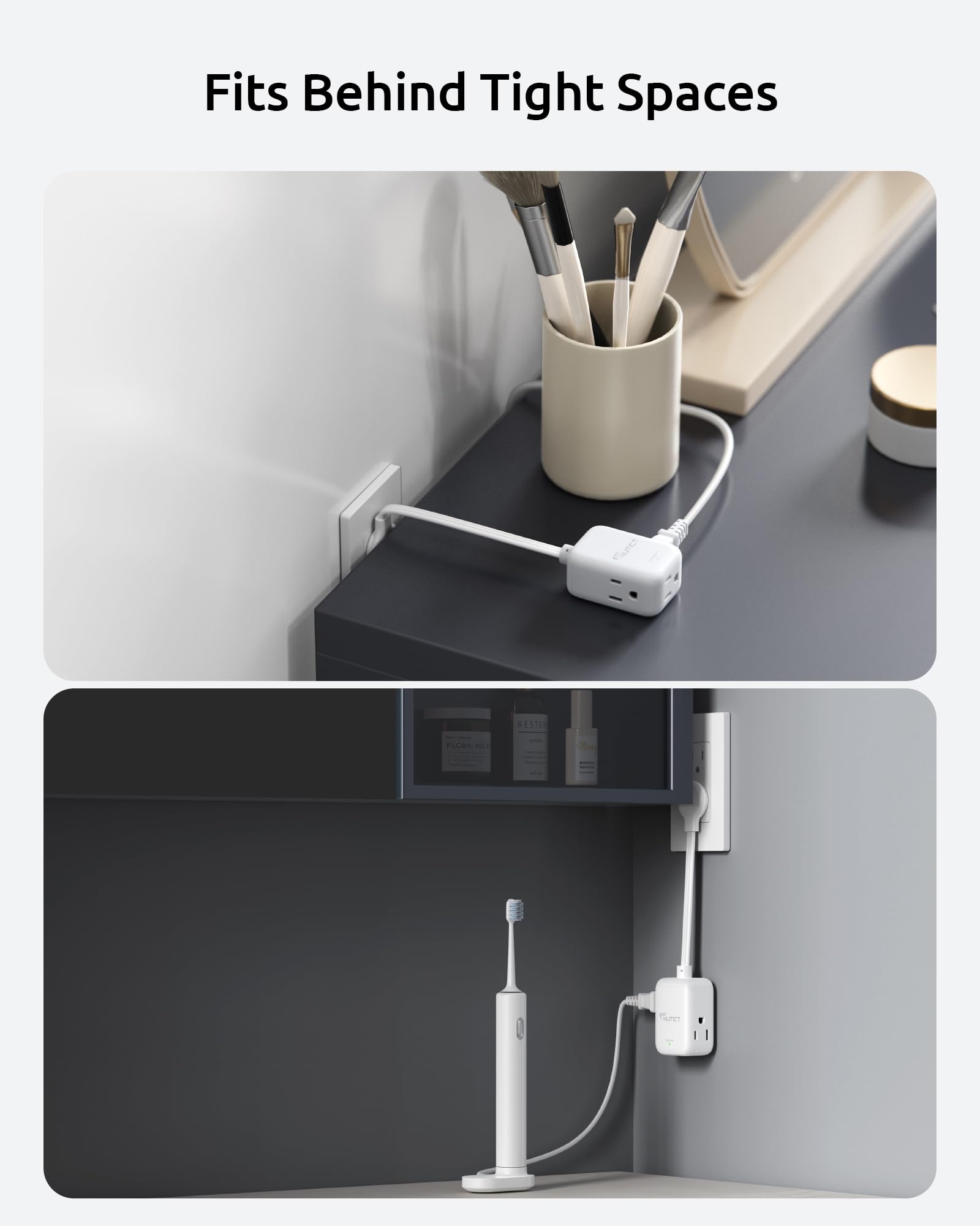 Nutict Short Extension Cord 6 Inch   15A 3 Prong Power Outlet Extender With 900J Surge Protector, 3 Way Flat Face Multi Plug Ext