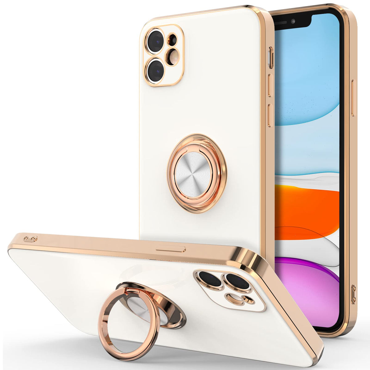 Hython Case For Iphone 11 Case With Ring Stand [360    Rotatable Ring Holder Magnetic Kickstand] [Support Car Mount] Plating Ros