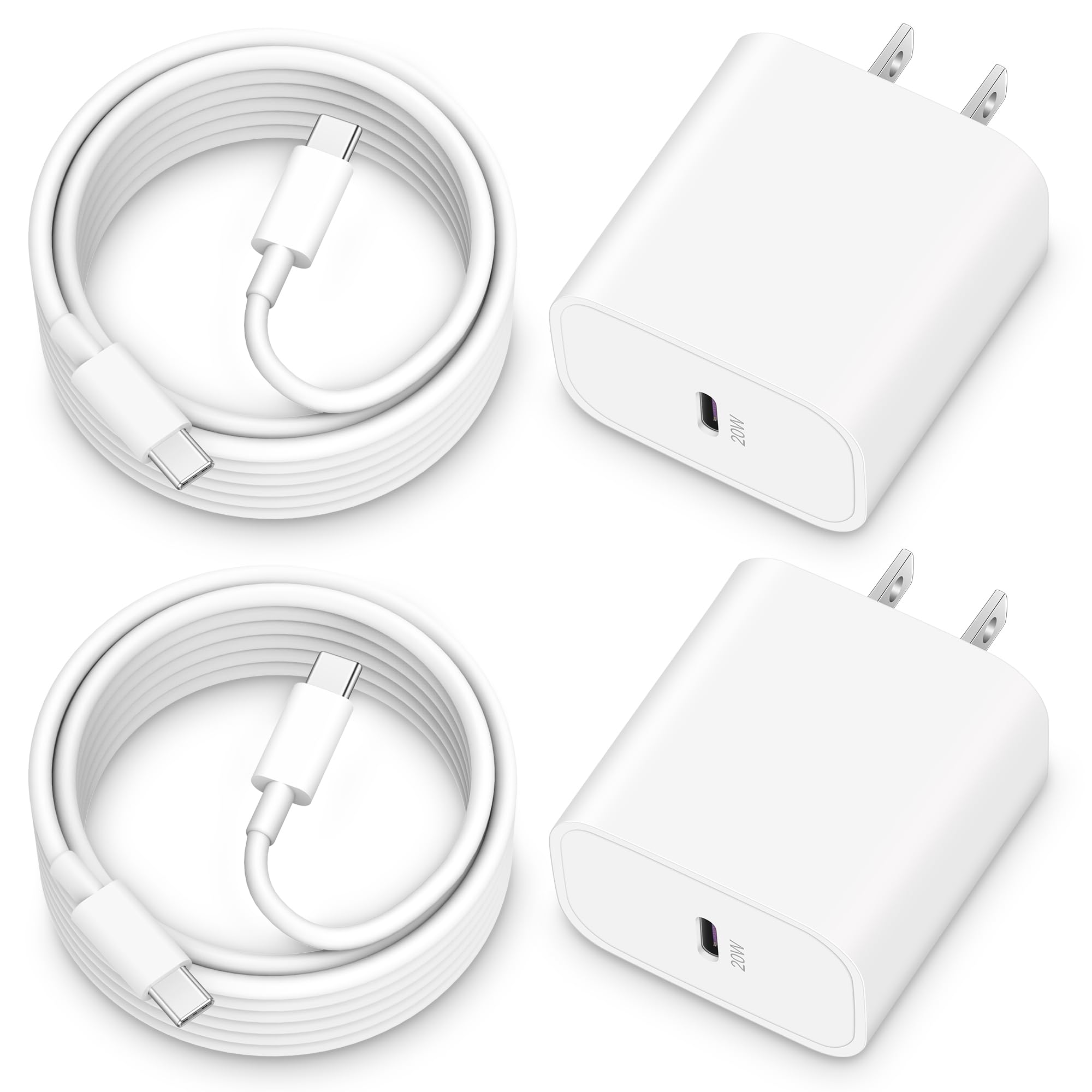 [2025 Upgraded] iPhone 16e/16 Pro/17 Charger, 2-Pack 20W USB C Fast Wall Charger Block with 60W 6FT USB C Charging Cable Cord fo