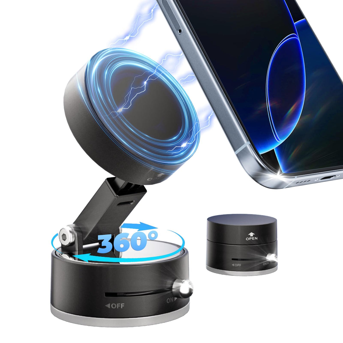Ueemee Foldable Vacuum Magnetic Car Phone Holder For Magsafe, 360 Rotatable Suction Phone Mount, Strong Suction Cup (A2)