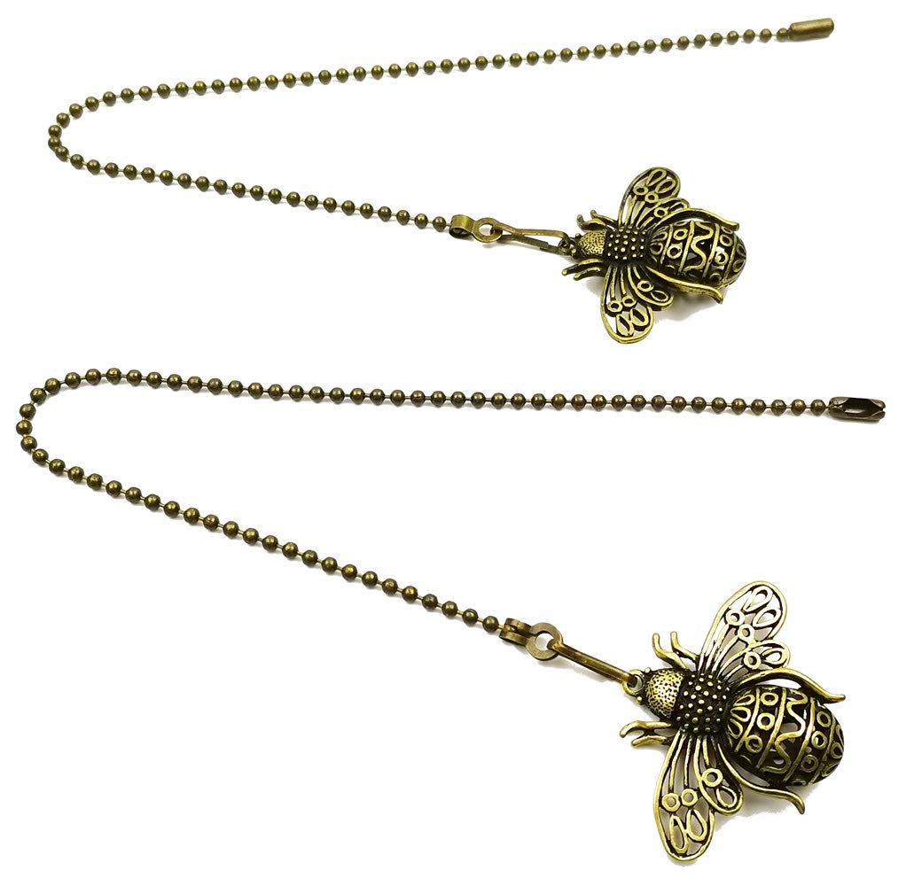 Hyamass 2Pcs 12 Inch Vintage Queen Bee Charm Pendant Ceiling Fan Danglers Fan Pulls Chain Extender With Ball Chain Connector