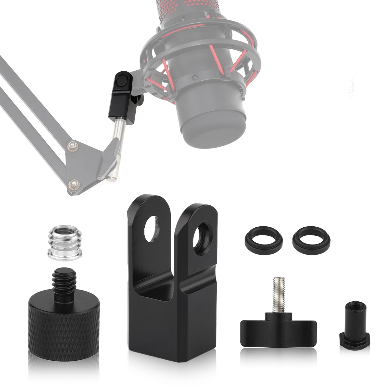 Microphone Mount Adapter for Hyperx Quadcast with 3/8 or 1/4 Screw Adapter and Nut, Works with HyperX QuadCast Microphone Stand 