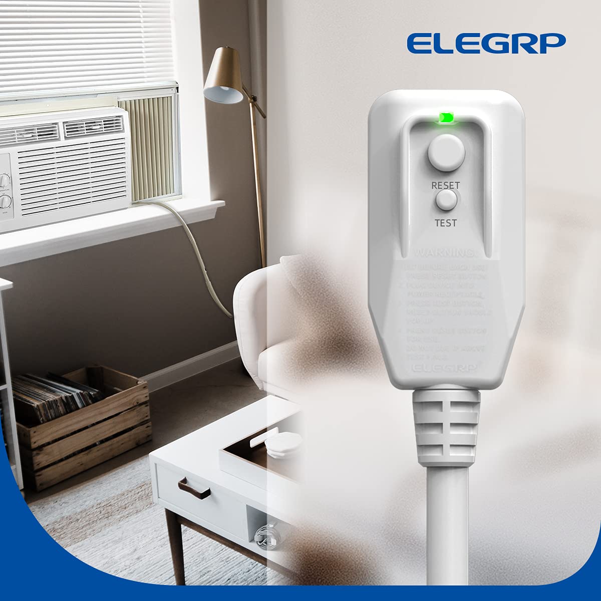 Elegrp 240Vac 15Amp 3600W 14Awg Lcdi Power Cord Plug 60Hz Nema 6 15P For A/C Air Conditioner, E250451 Ul Certified, 7.5Ft Leakag