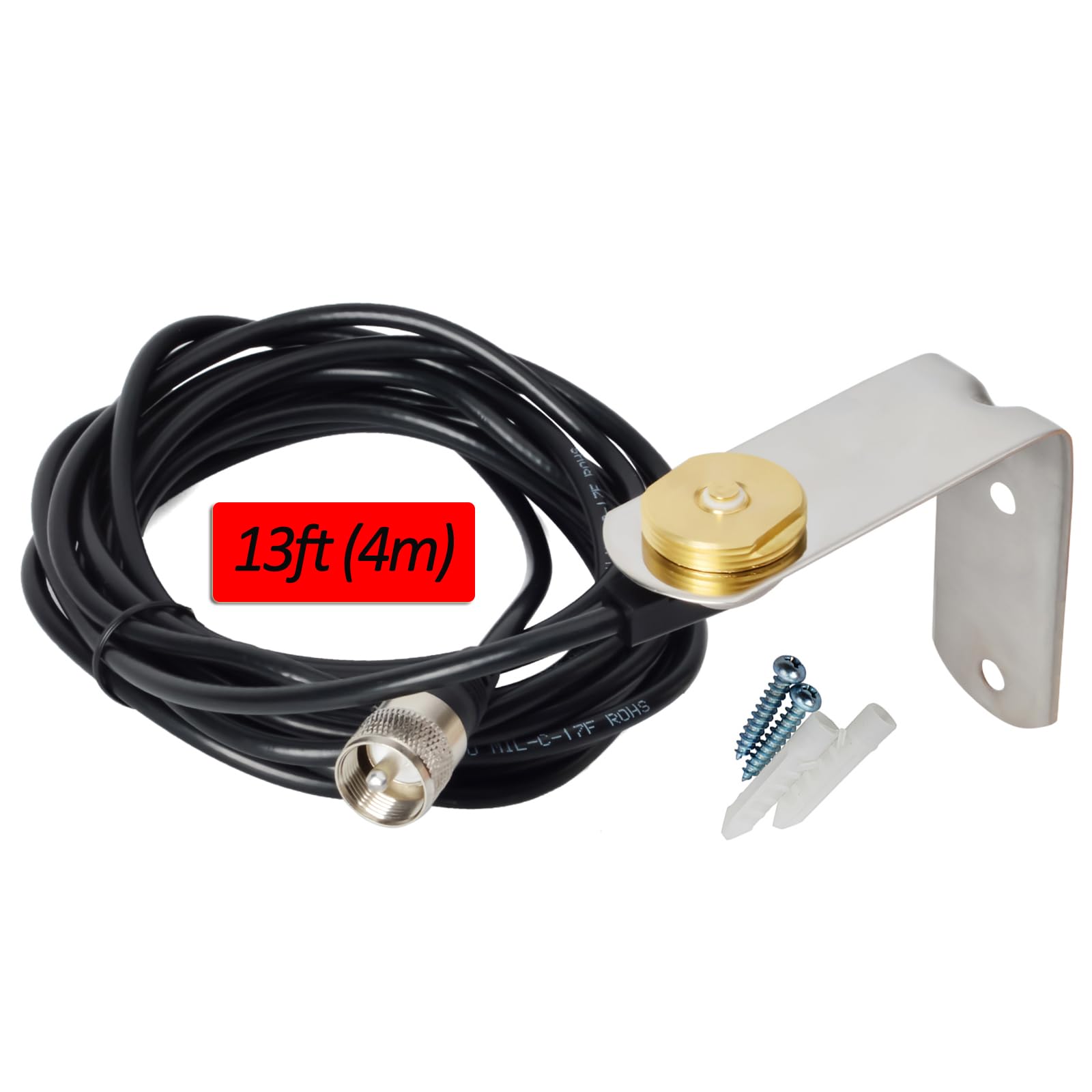 Hys Uhf Band Nmo Gmrs Amateur Antenna 5.5Dbi, 460 470Mhz 35Inchs Whip Antenna With L Bracket Trunk/Hole Mount & 13Ft/About 4M Rg