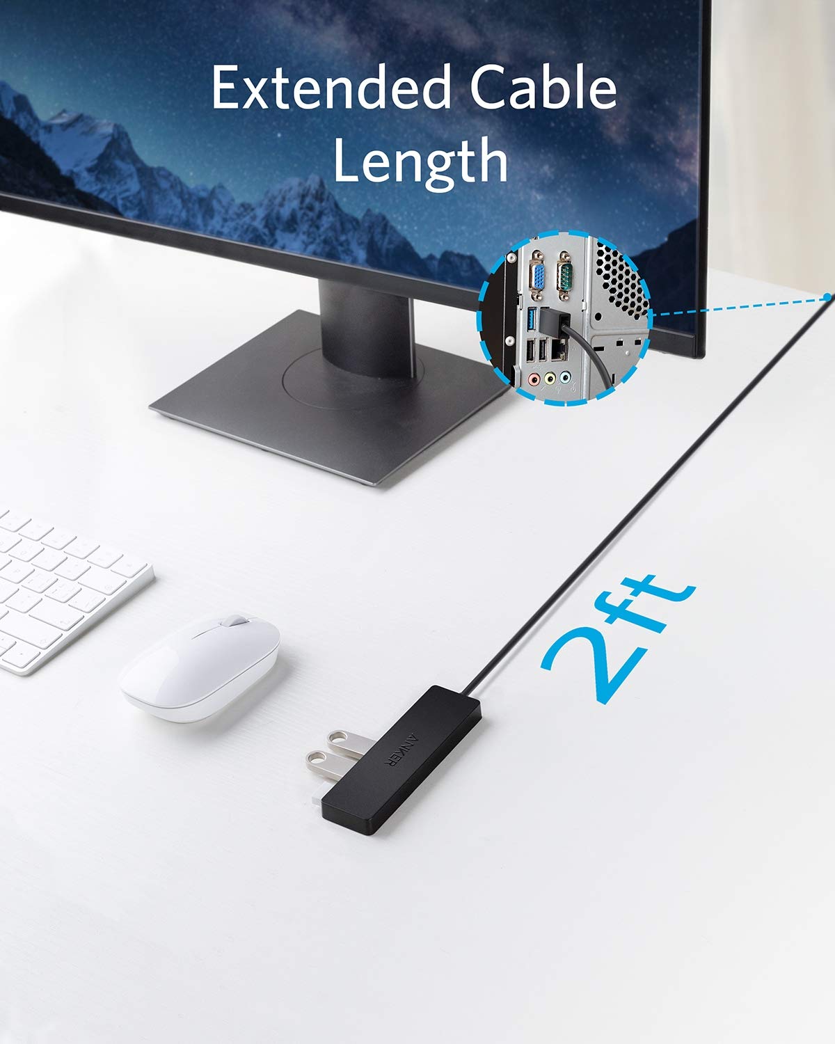 Anker 4 Port Usb 3.0 Hub, Ultra Slim Data Usb Hub With 2 Ft Extended Cable [Charging Not Supported], For Macbook, Mac Pro, Mac M