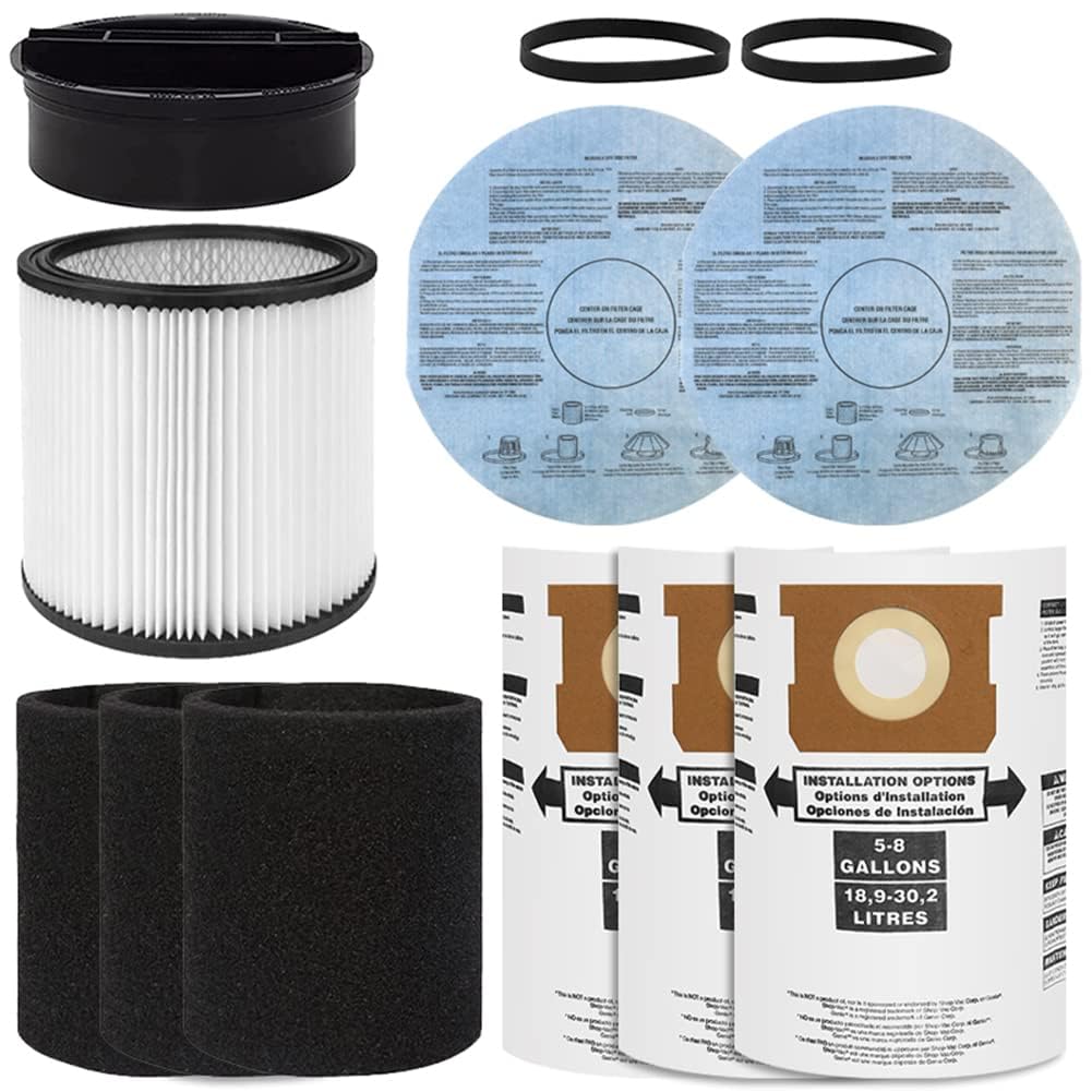 90304 Filter For Shop Vac Wet Dry Vac With Lid, 3Pcs 90585 Foam Sleeve Filter, 2 Pcs 9010700 Filter With Retaining Band, And 3 P