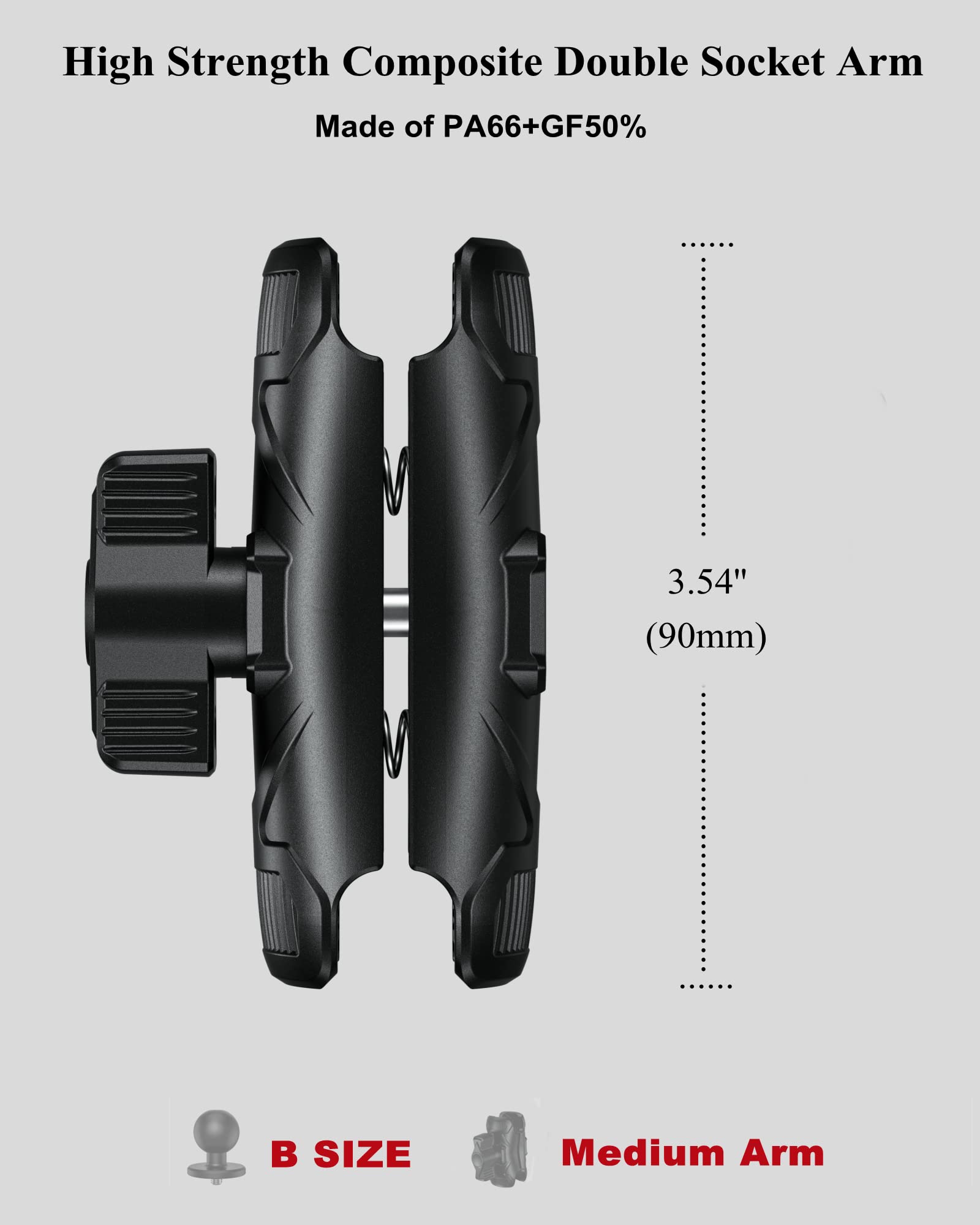 Brcovan Double Socket Arm High Strength Composite Medium Arm Compatible With Ram Mounts B Size 1'' Ball Components & Bike Motorcycle Phone Mount Holder With 1'' Ball Adapter