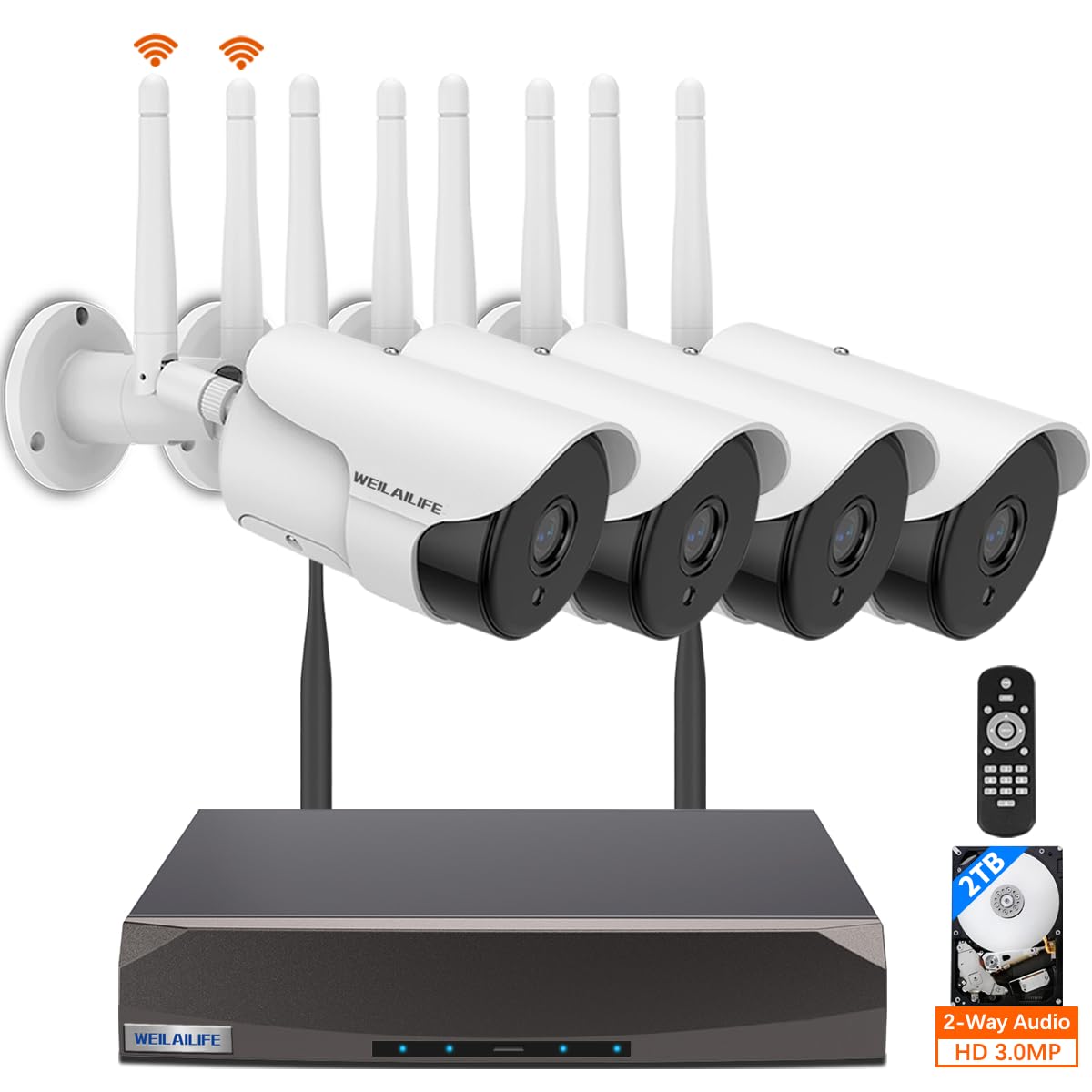 ? 90Ft Super Night Vision & Dual Antenna Enhanced? 2 Way Audio Outdoor Wireless Security Camera System, Wifi Video Surveillance, Home Security Cameras
