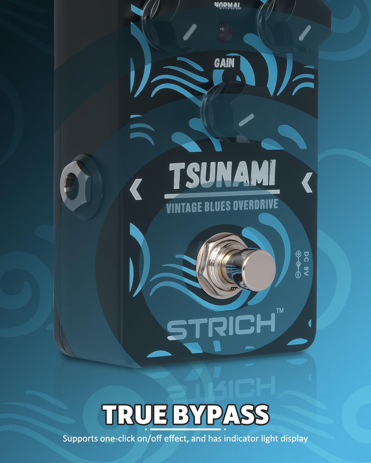 Strich Tsunami Overdrive Guitar Pedal, Blues Drive Vintage Overdrive Warm/Hot Modes, True Bypass For Electric Guitar, Black