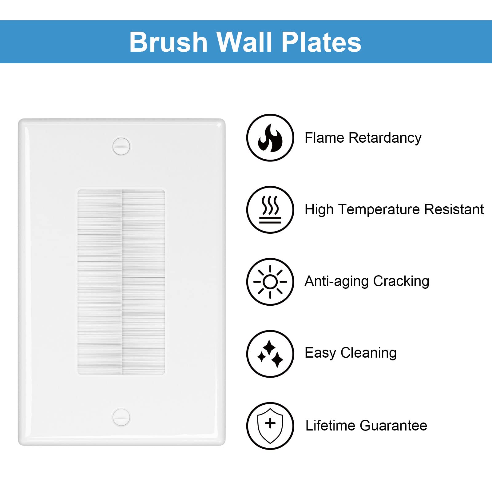 iwillink Brush Wall Plate 6-Pack with Low Voltage Mounting Bracket Single Gang ABS White