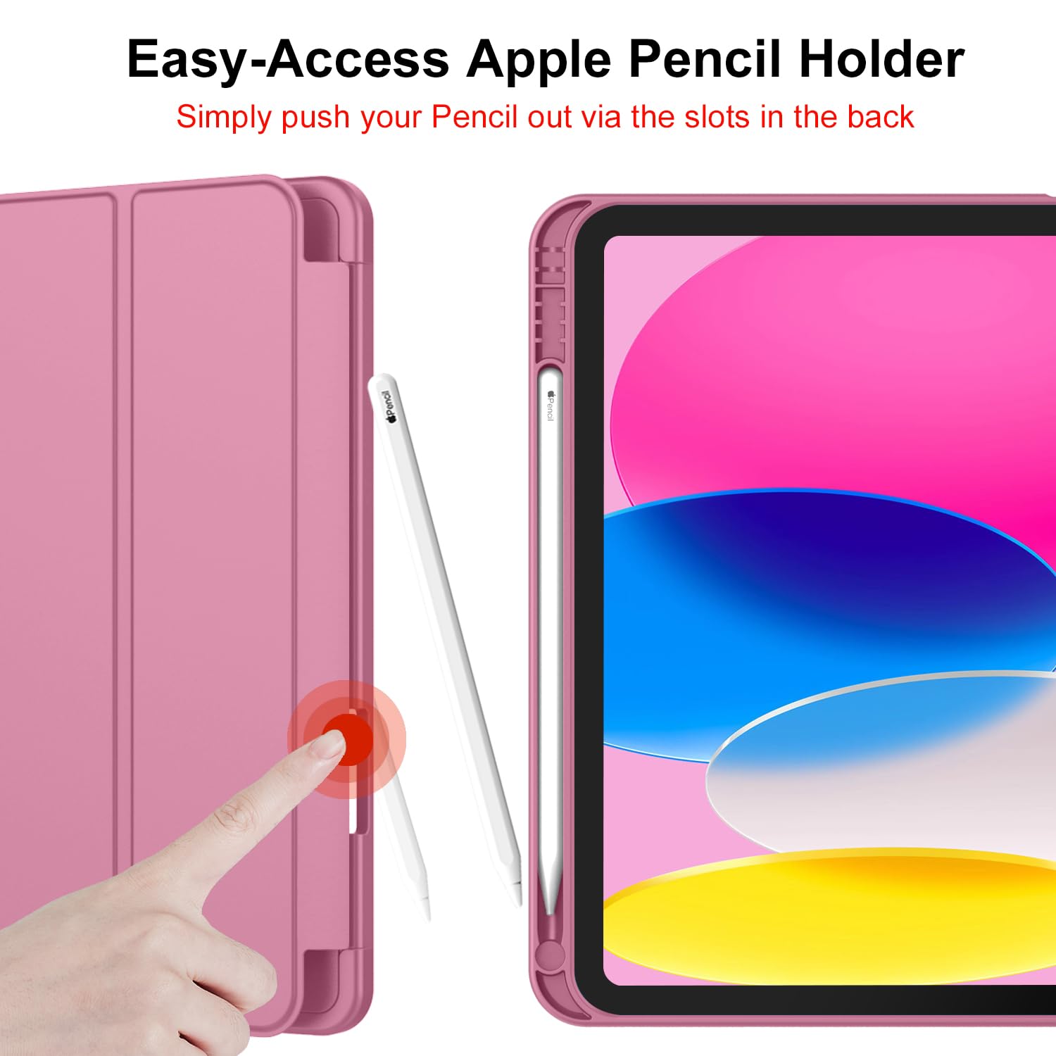 Imieet New Ipad (A16) 11Th Generation Case 11 Inch 2025, Ipad 10Th Generation Case 2022 10.9 Inch With Pencil Holder, Trifold Stand Smart Cover With Soft Tpu Back,Auto Wake/Sleep(New Pale Violet Red)