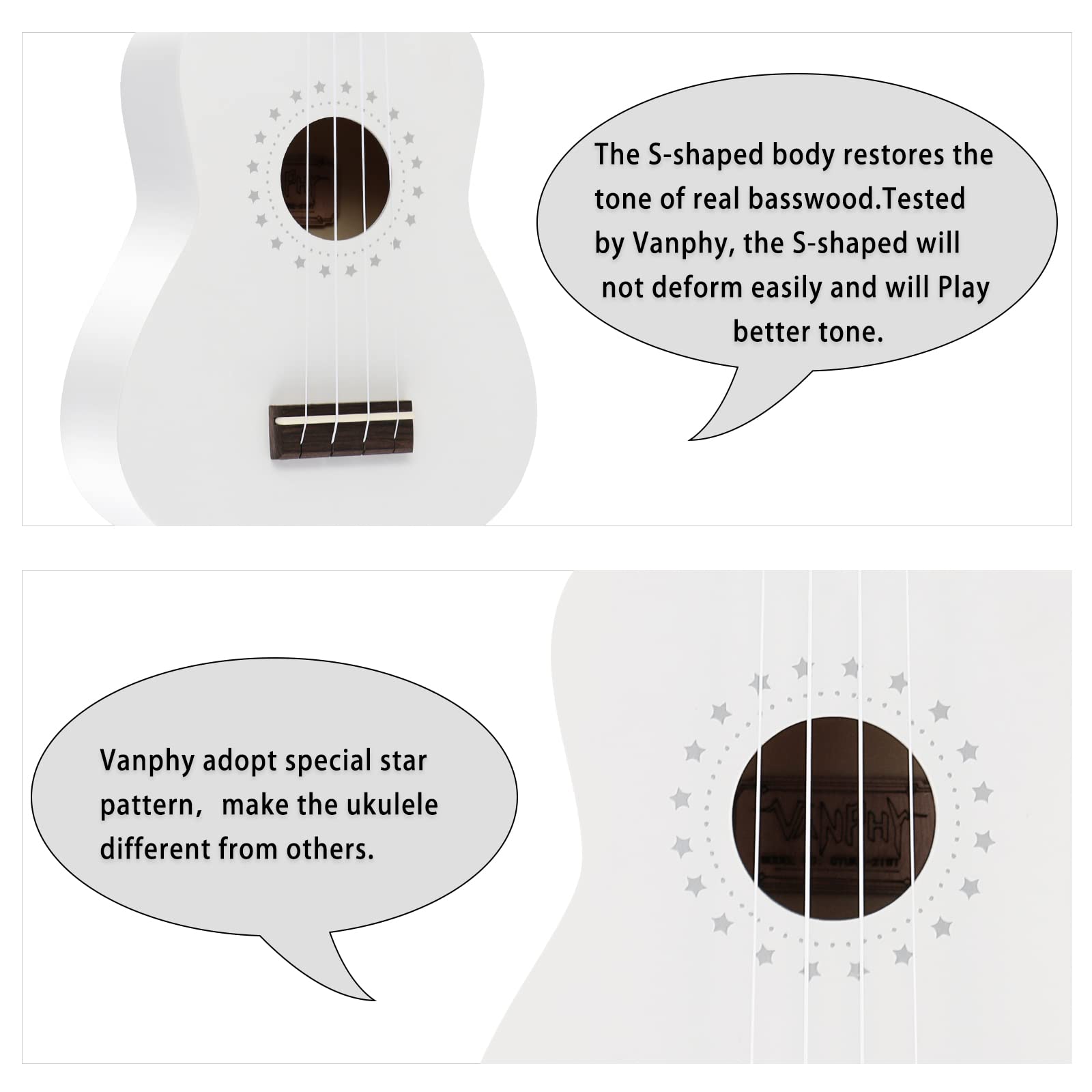 Vanphy Soprano Ukulele For Beginner Kids With Gig Bag,21 Inch Uke For Starter, Hawaiian Soprano Ukalalee Polishing Adults, Bassw