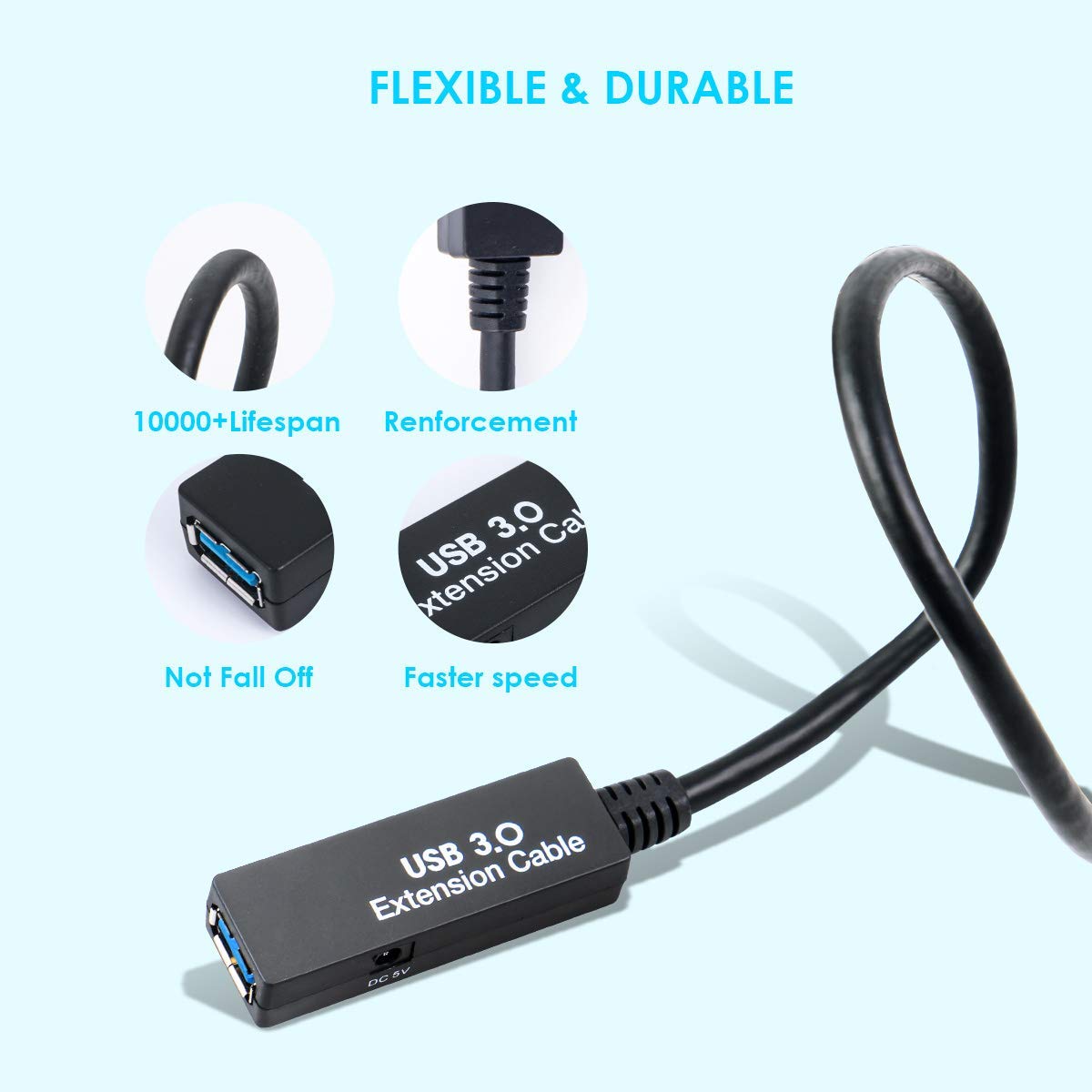 75Ft Usb 3.0 Active Extension Cable, Usb 3.0 Extension Cord A Male To A Female, With High Speed Data Signal Amplifier, Compatible With Quest 3.Vr,Rift.360 Kinect. Xbox,Webcam.Ps4 Hd Camera Or More