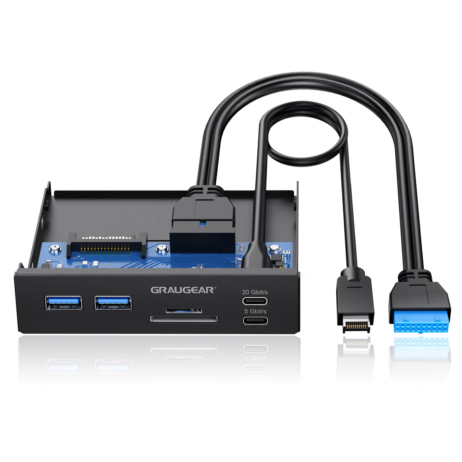 Graugear 3.5 Inch Front Panel Usb C Hub, Sd/Microsd Internal Card Reader, 20Gbps Usb 3.2 Gen 2X2, 20 Pin Type E Key A Header & U