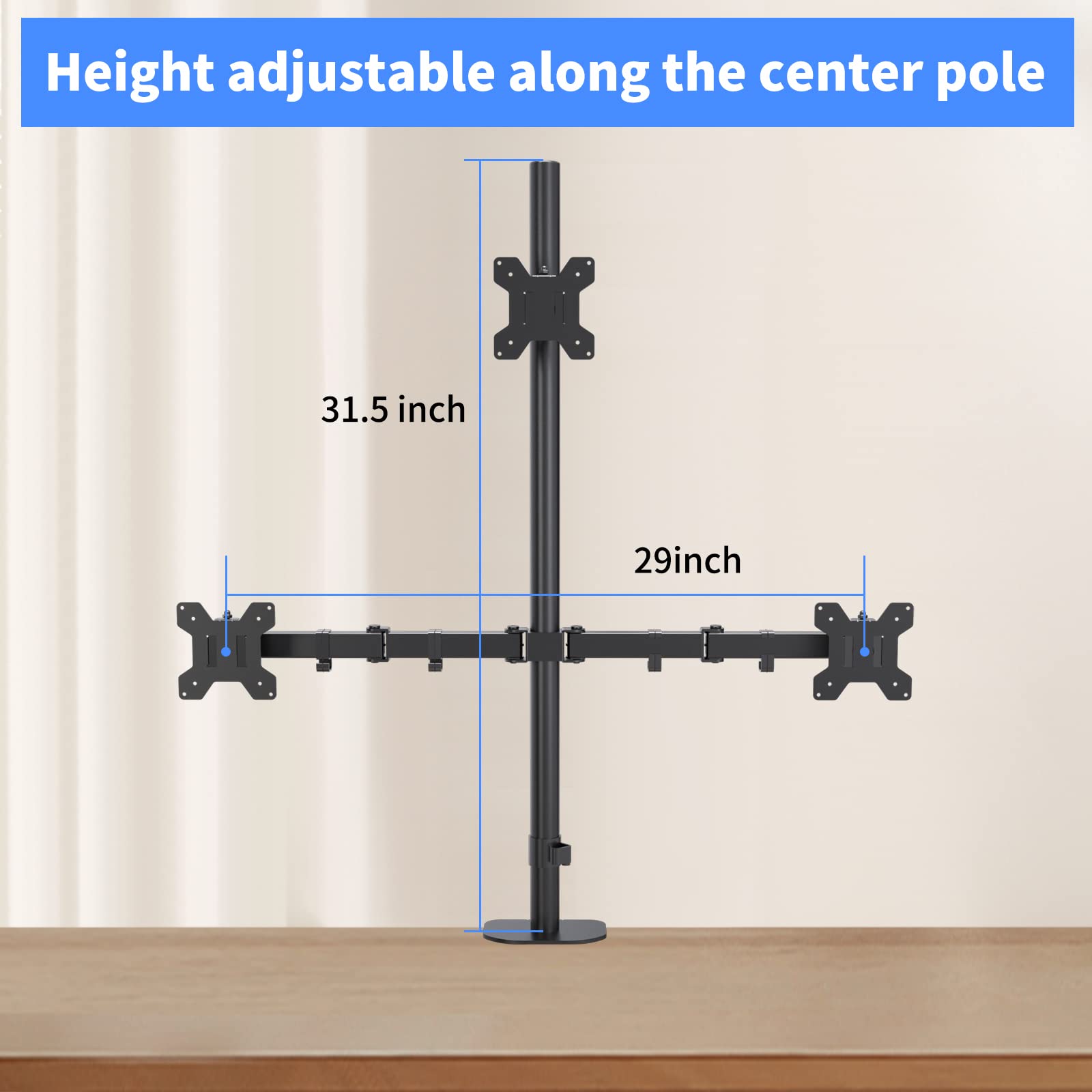Pholiten Triple Monitor Stand,13 To 27 Inch Lcd Monitor Desk Mount,Extra Tall 31.5 Inch Pole Heavy Duty Fully Adjustable Stand M
