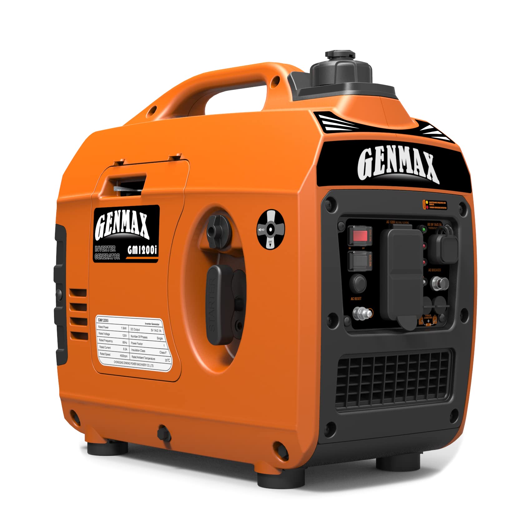 Genmax Portable Generator,1200W Ultra-Quiet Gas Engine, Epa Compliant, Eco-Mode Feature, Ultra Lightweight For Backup Home Use &