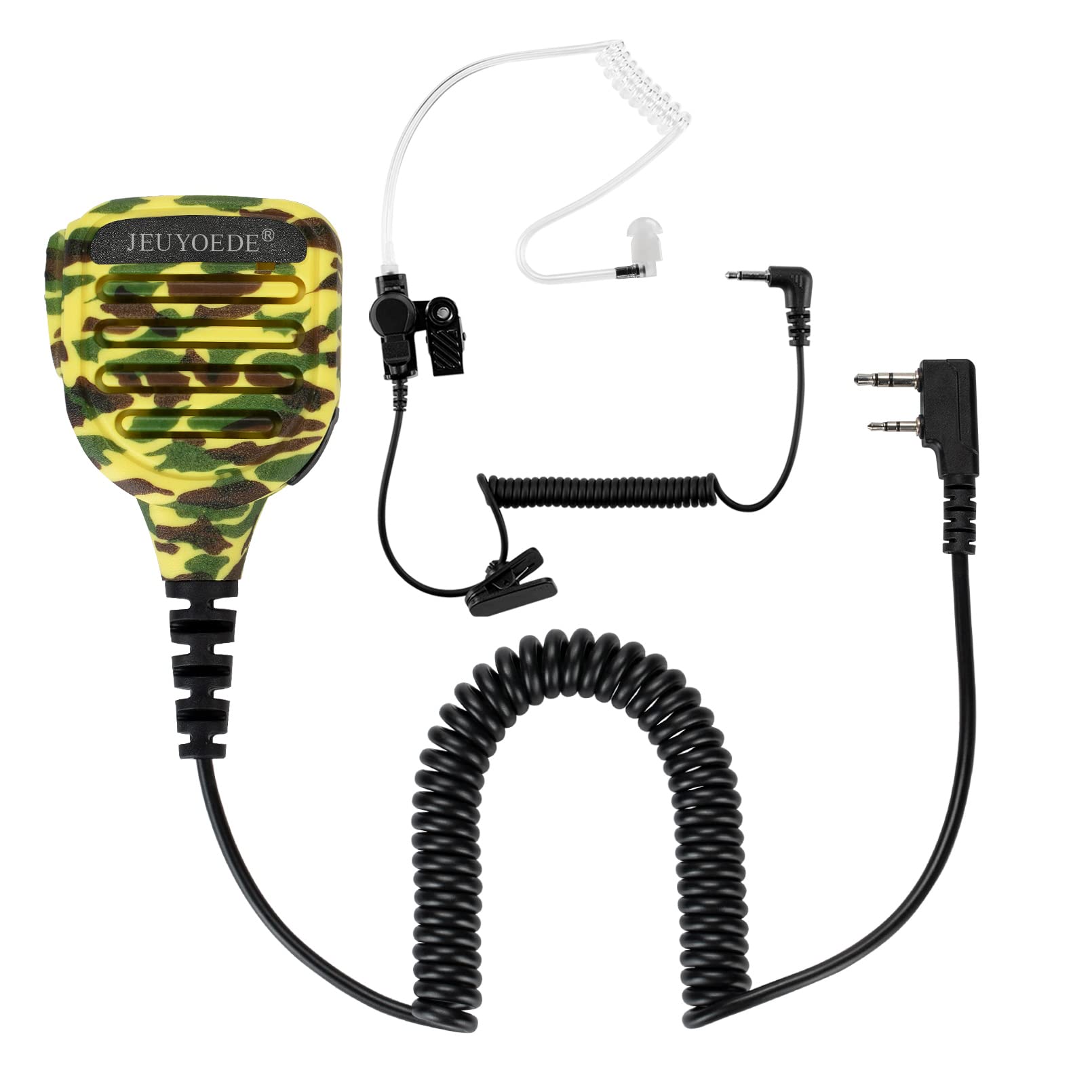 Jeuyoede Waterproof Ip56 Handheld Speaker Microphone With 3.5Mm Earpiece Jack Compatible With Kenwood 2 Pin Radios (Yellow Camou