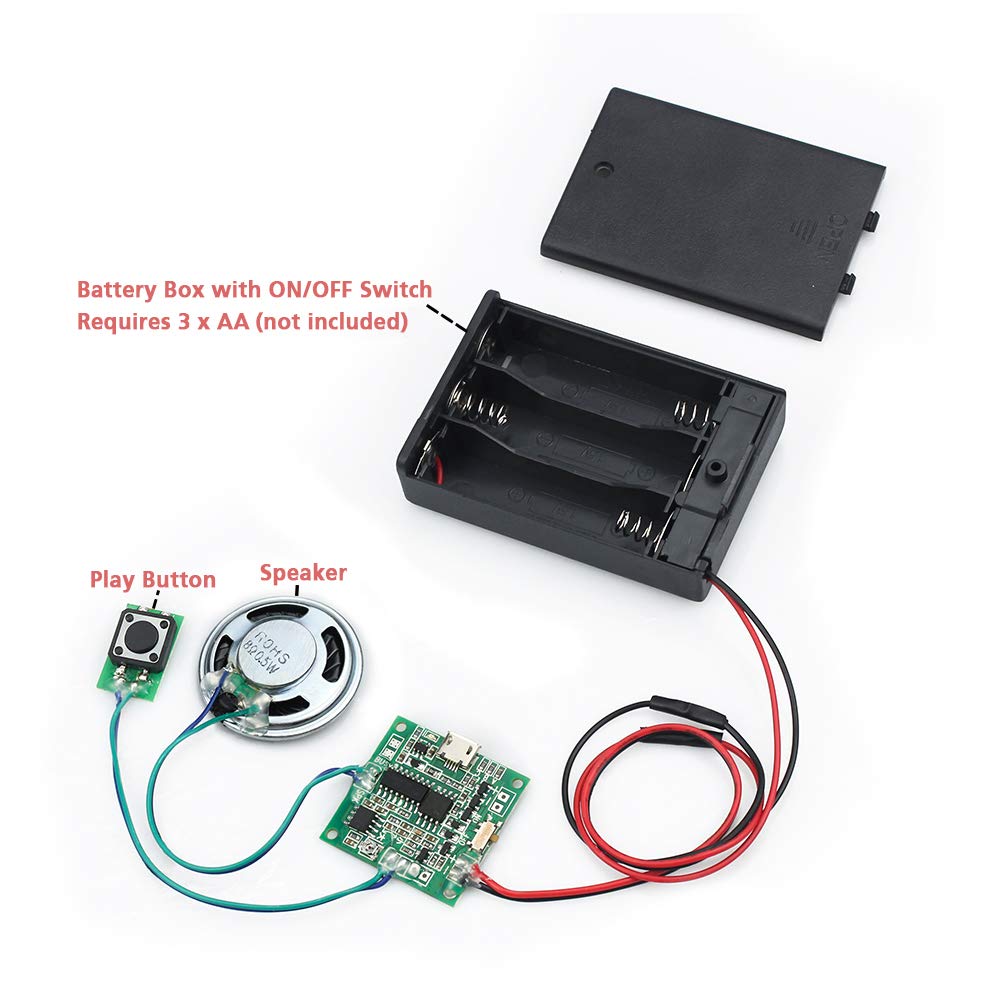 Wayintop Sound Module Button Control Music Voice Player Programmable Talk Chip Musical 8Mb Mp3 Wav Usb Downloadable With Aa Batt