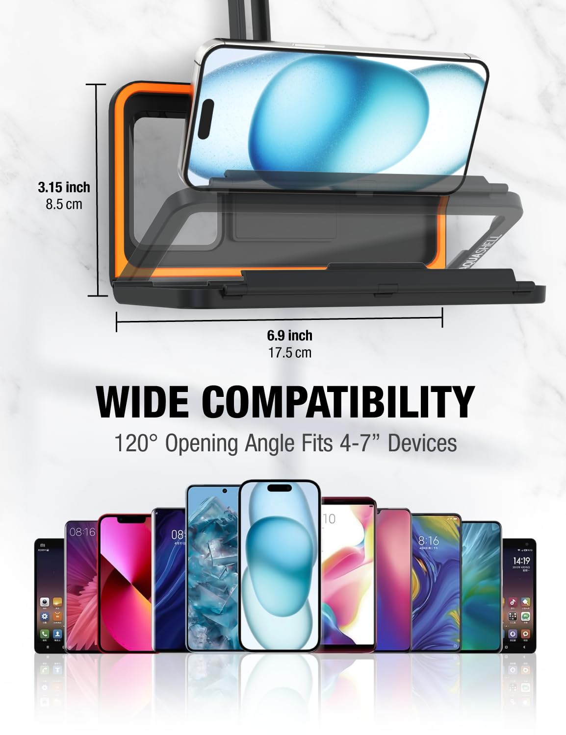 Aquashell Shower Phone Holder Waterproof - Retractable Rotatable Reusable Adjustable Suction Cup Stand Anti Fog Water Proof Phon