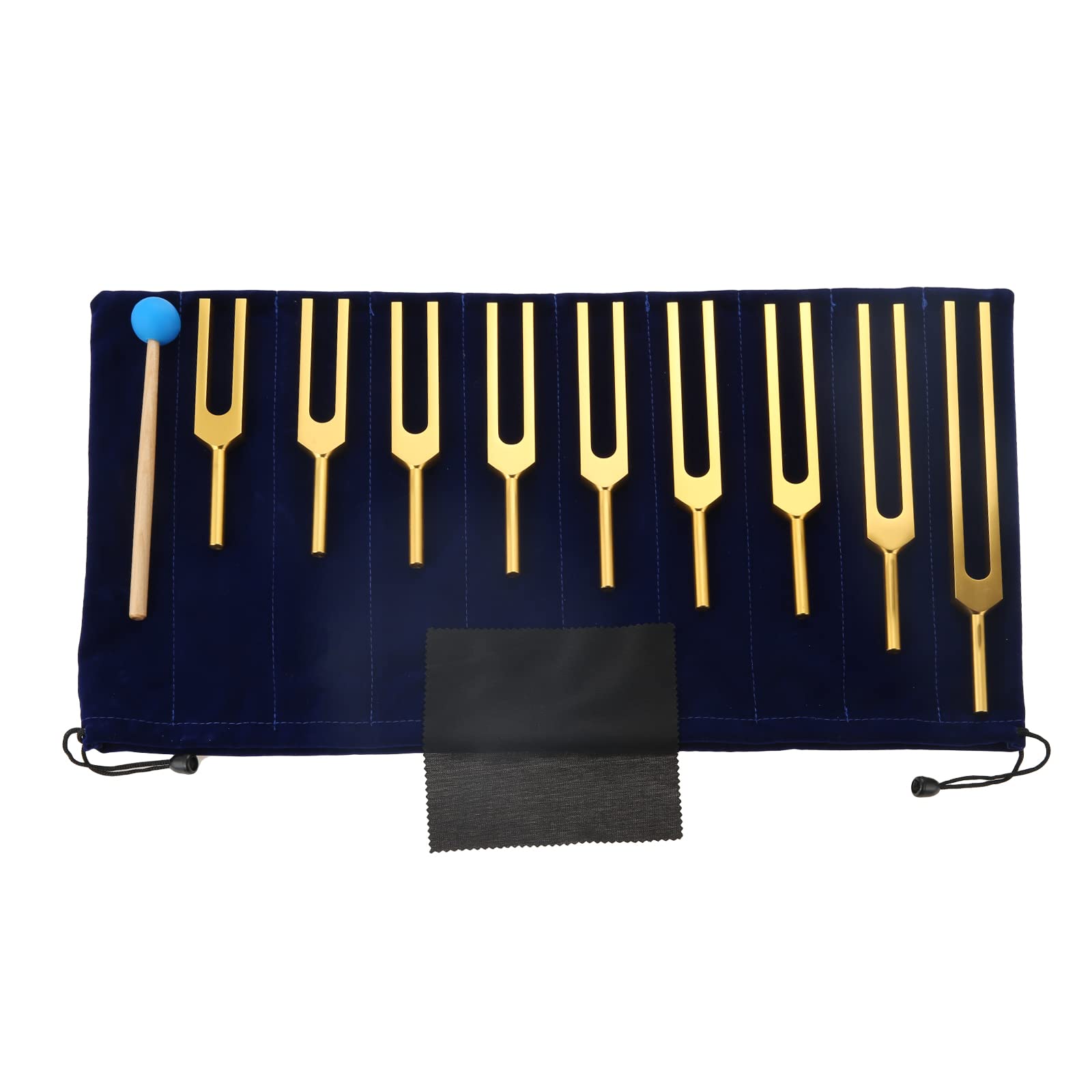 Solfeggio Tuning Fork Set, Golden 9 Tuning Forks With Rubber Hammer And Bag (174 Hz, 285 Hz, 396 Hz, 417 Hz, 528 Hz, 639 Hz, 741