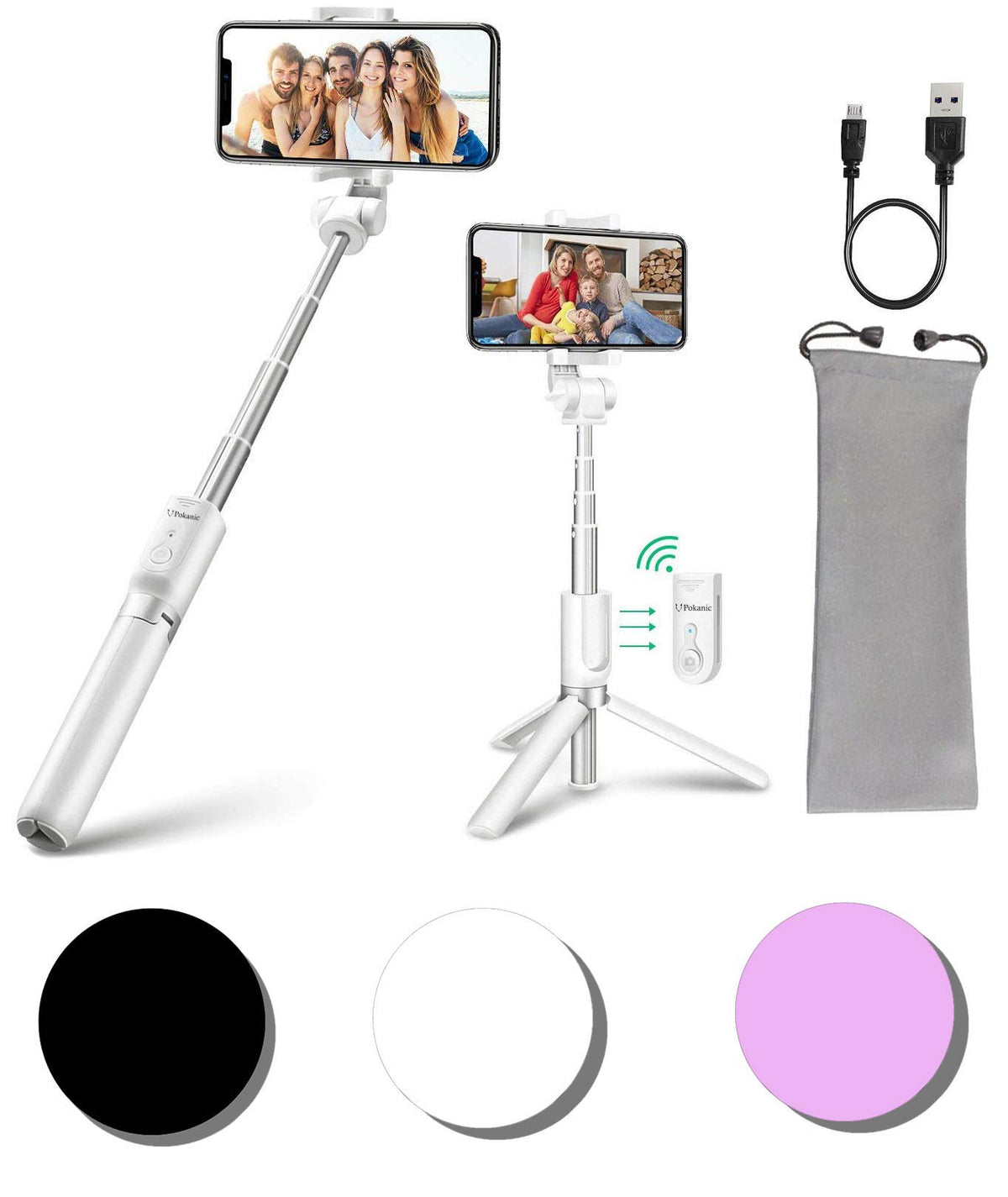 Pokanic Selfie Stick Tripod With Wireless Remote Controller Pouch Extendable Adjustable Stand Mount Light Weight V Log Compatibl