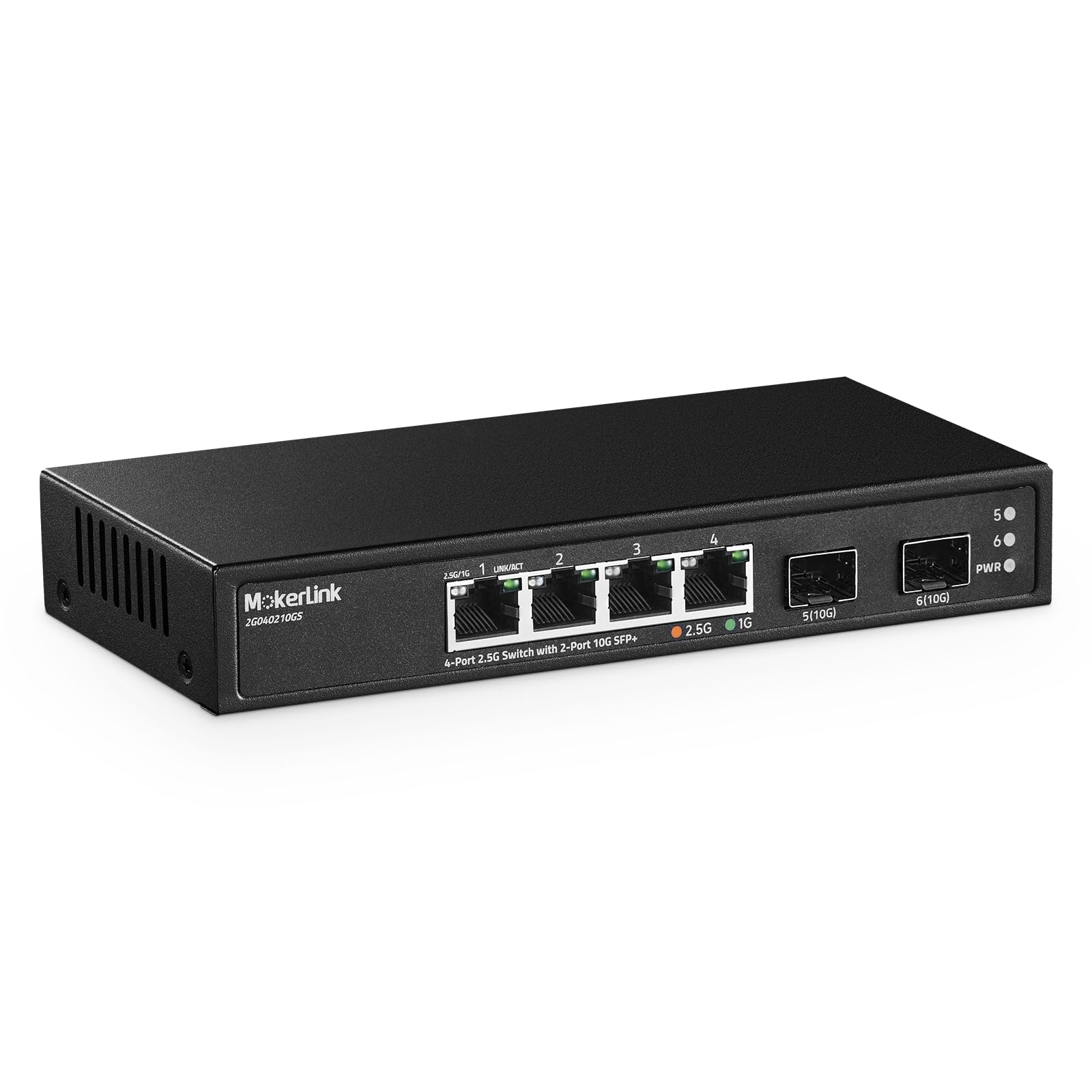 Mokerlink 4 Port 2.5G Ethernet Switch With 2 Port 10G Sfp+ Slot, 4 X 2.5G Base T Ports Compatible With 10/100/1000Mbps, Metal Un