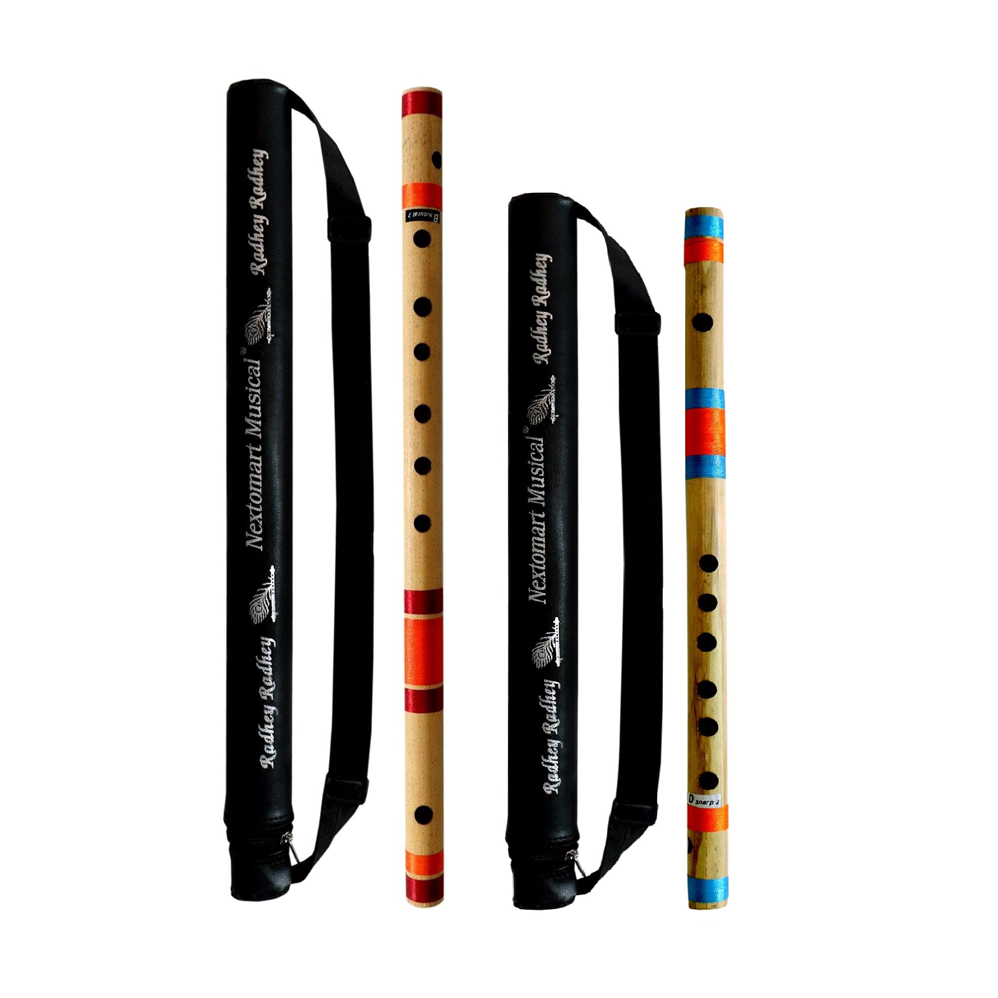 Nextomart Musical Combo Flutes B Natural (20 Inch) & D Sharp 7 Hole (17 Inch) Bamboo Flute Bansuri With Flute Carry Bag Free
