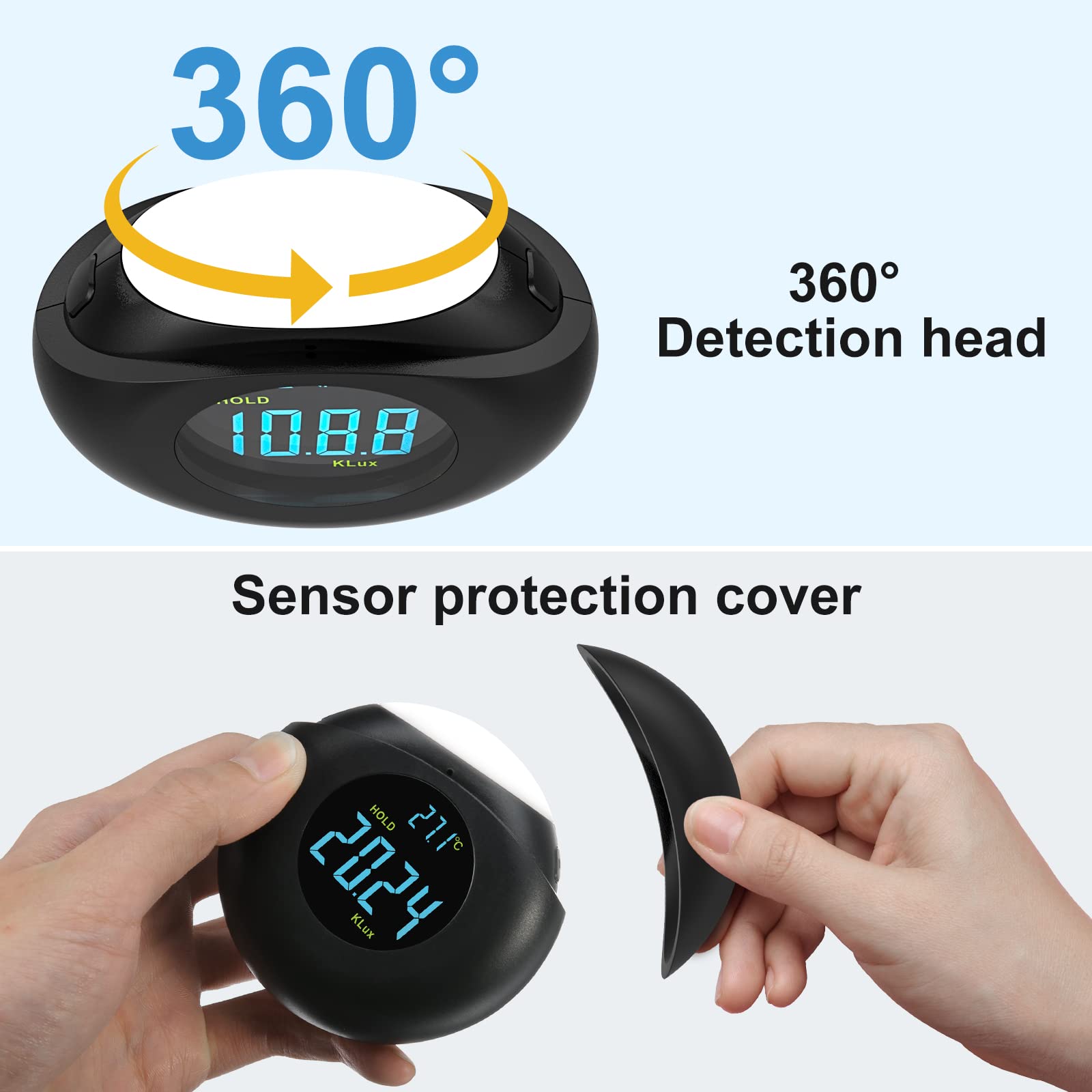 Light Meter Digital Illuminance Meter Handheld Ambient Measurer With 360 Detector, Measurer With Range Up To 200,000 Lux With Lc