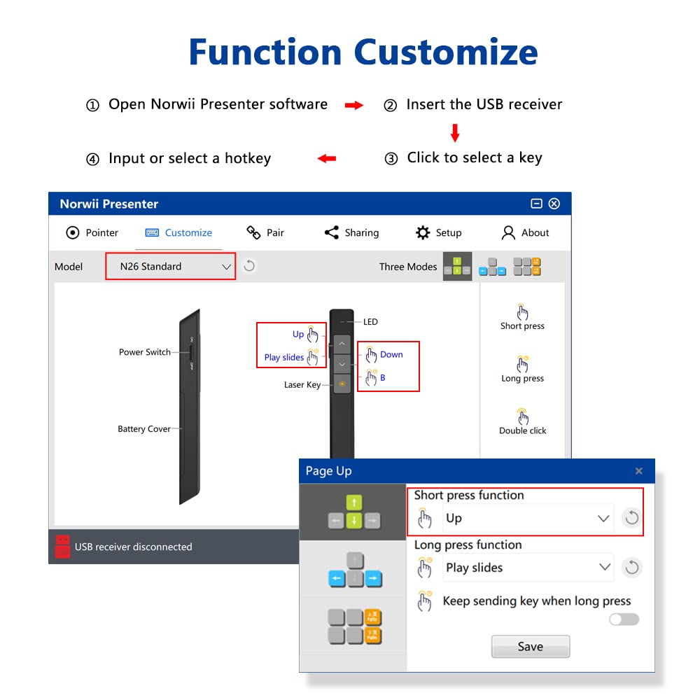 Norwii N26 Wireless Presentation Clicker, Presentation Remote, Powerpoint Clicker With Laser Pointer For Powerpoint Presentation