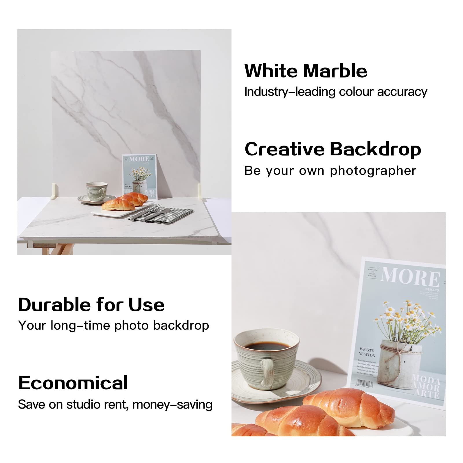 Beiyang 2 Marble 24X24 Inch Photography Backdrop Boards With 2 Pcs Bracket For Flat Lay Or Food Photography Background Marble An