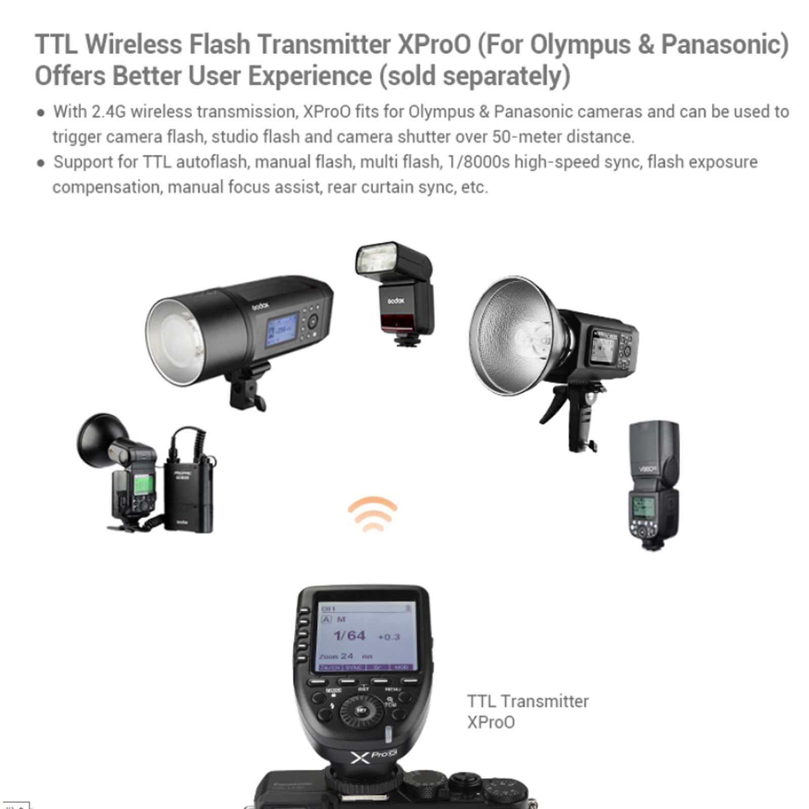 Godox V350O Ttl Flash For Olympus Panasonic Gn36 1/8000S Hss Camera Flash W/ 2000Mah Battery 500 Times Full Power Flash 0.1S-1.7