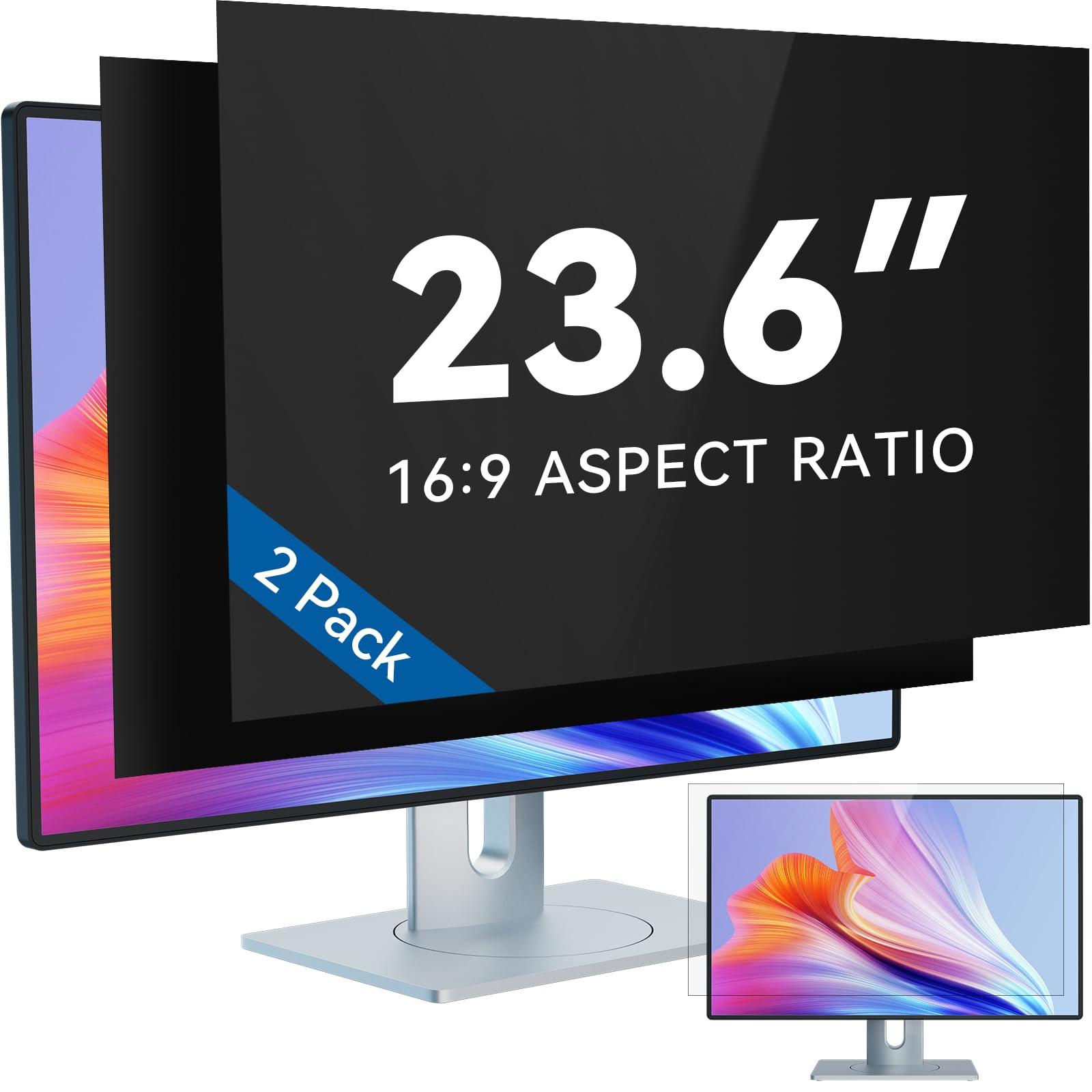 Iprokko [2 Pack] 23.6 Inch Computer Privacy Screen Filter For 16:9 Widescreen Monitor, Removable 23.6In Anti Blue Light Glare Pr