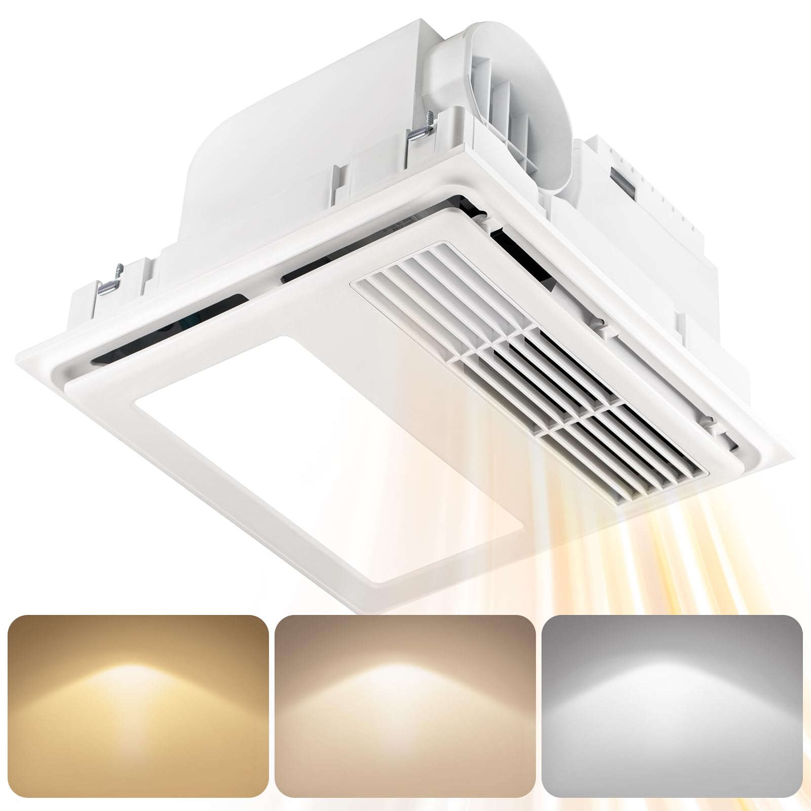 Growneer Bathroom Exhaust Fan With Heater, 110 Cfm 1.5 Sone Exhaust Fan With Light, 35W Bathroom Fan With Led Light 2700K/3500K/