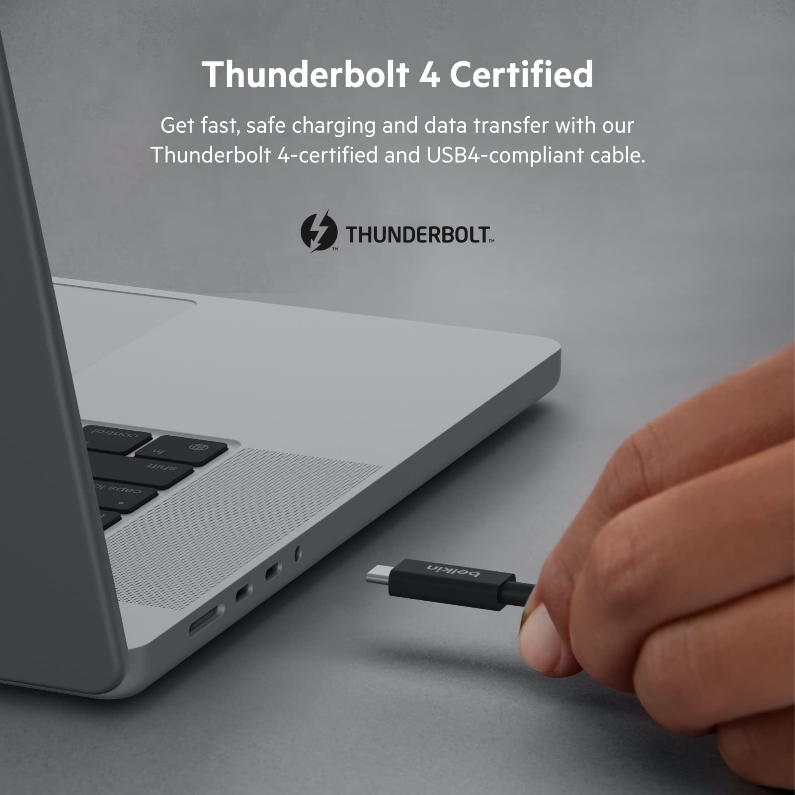 Belkin Active Thunderbolt 4 Cable (2M 66Ft), Usb Type C Connection With 100W Power Delivery Pd Enabled, Usb 4 Compliant And Comp